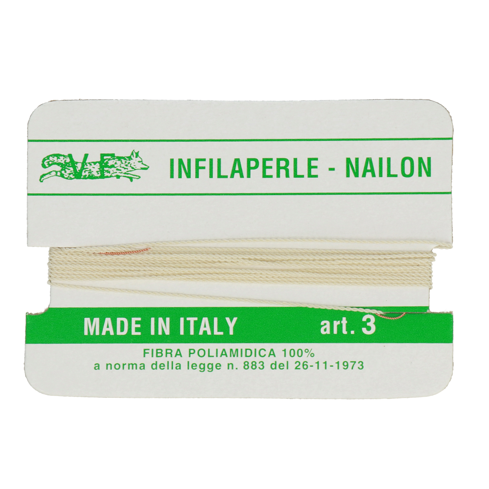 ivory nylon thread with needle - size 3 (diameter 0,5mm) - 2mt aprox. | 2pc