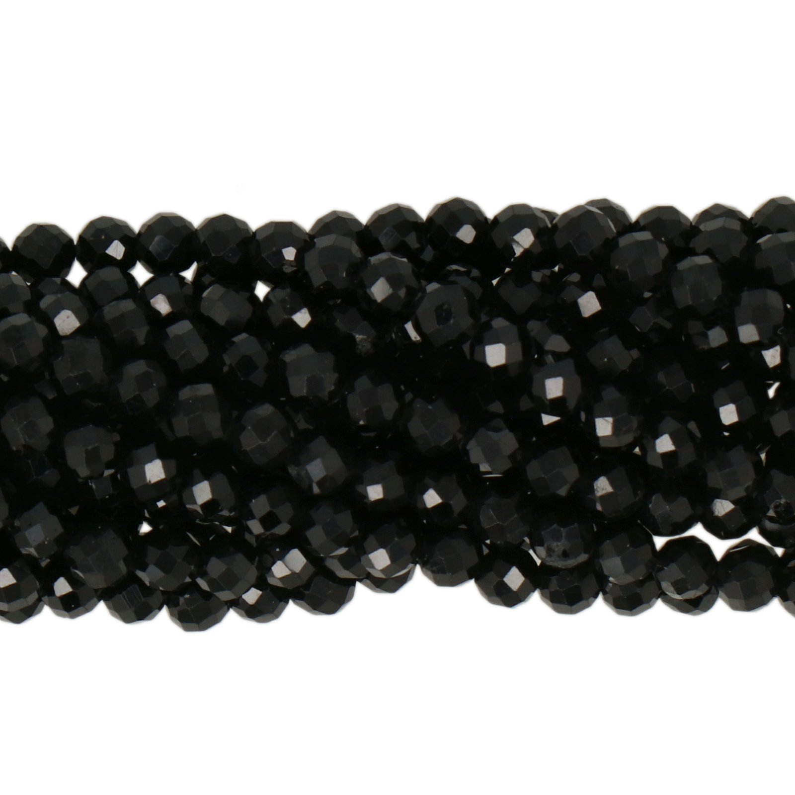 black tourmaline faceted round 3mm | 15/16-inch strand