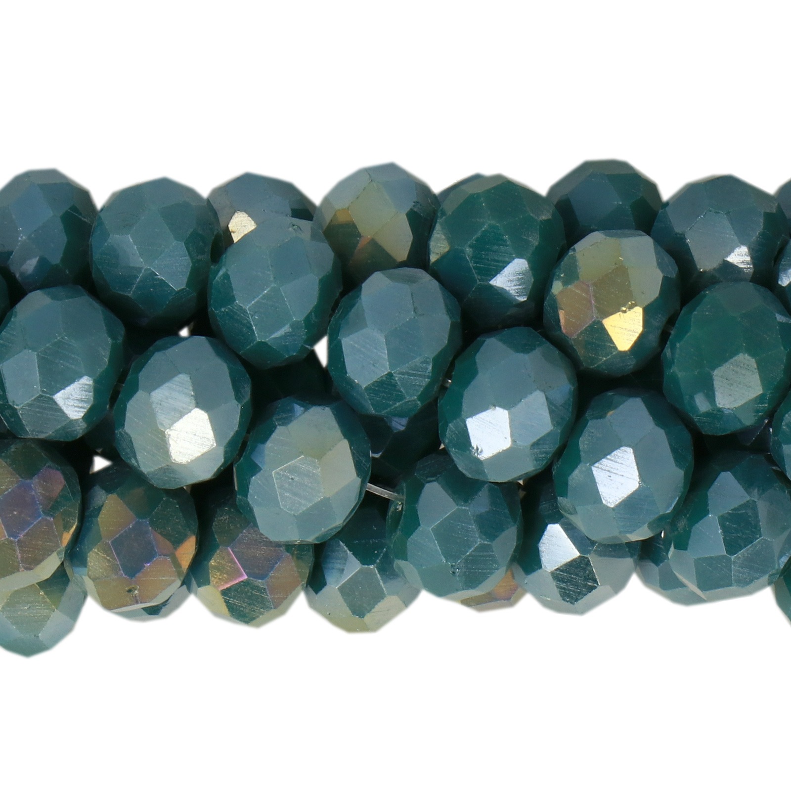 opaque petrol green ab gold chinese crystal faceted roundelle 8x6mm | strand 60pc aprox