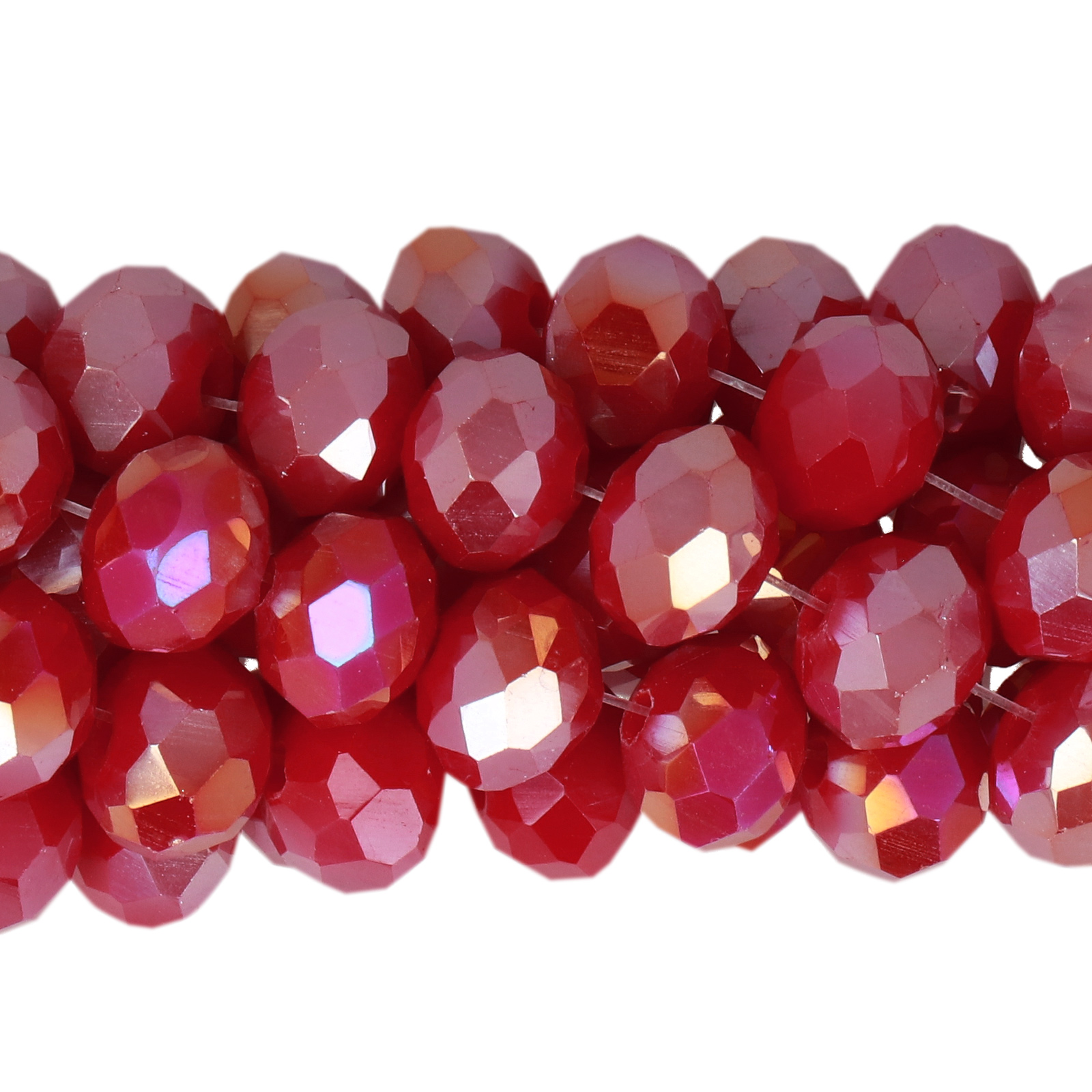 opaque red luster gold chinese crystal faceted roundelle 8x6mm | 1 strand