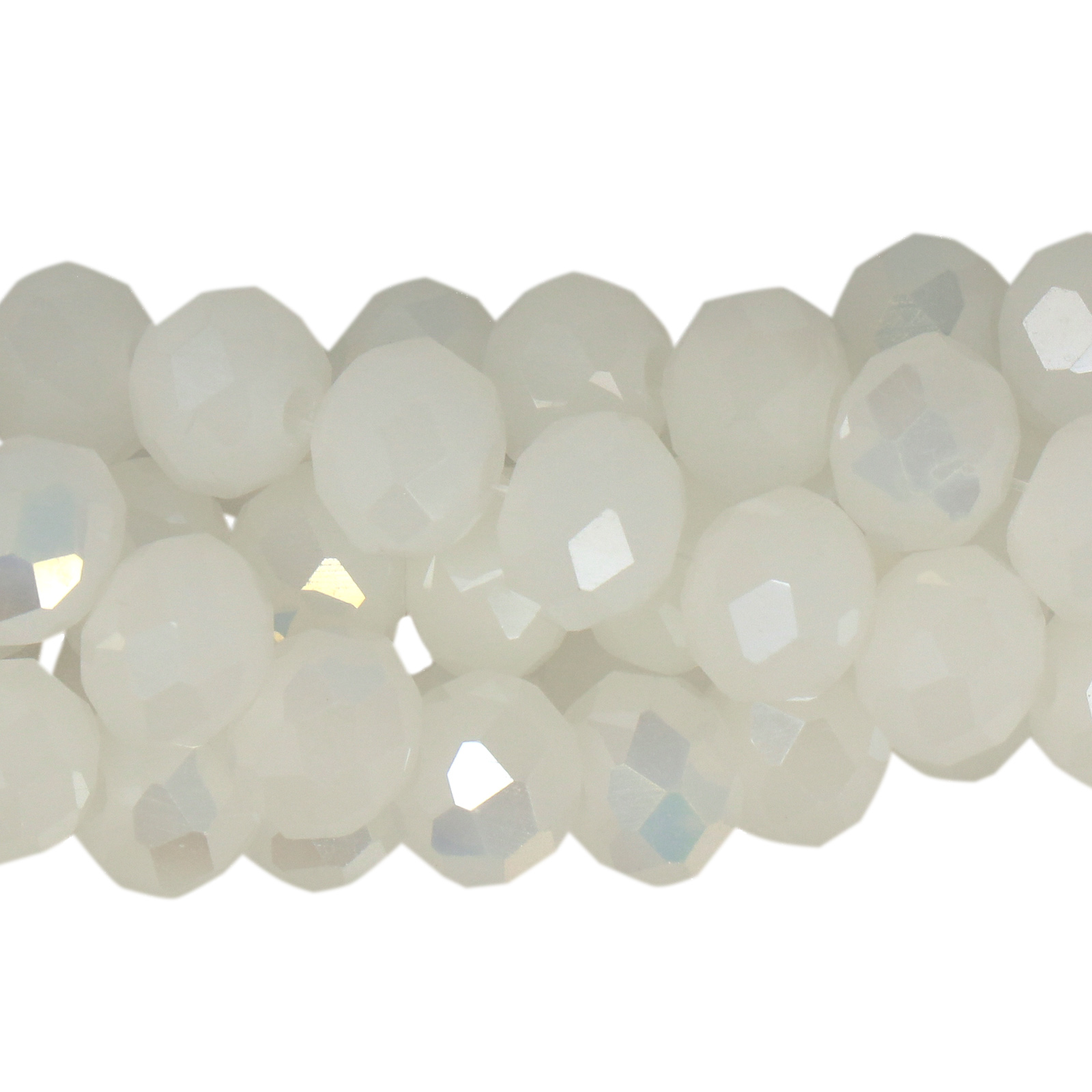opal white ab chinese crystal faceted roundelle 8x6mm | 1 strand