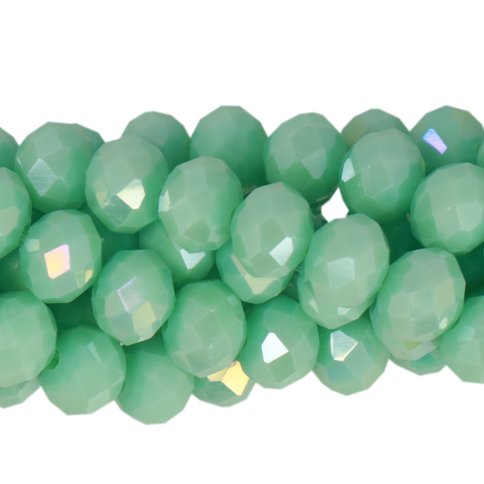 opaque light turquoise ab chinese crystal faceted roundelle 8x6mm | 1 strand