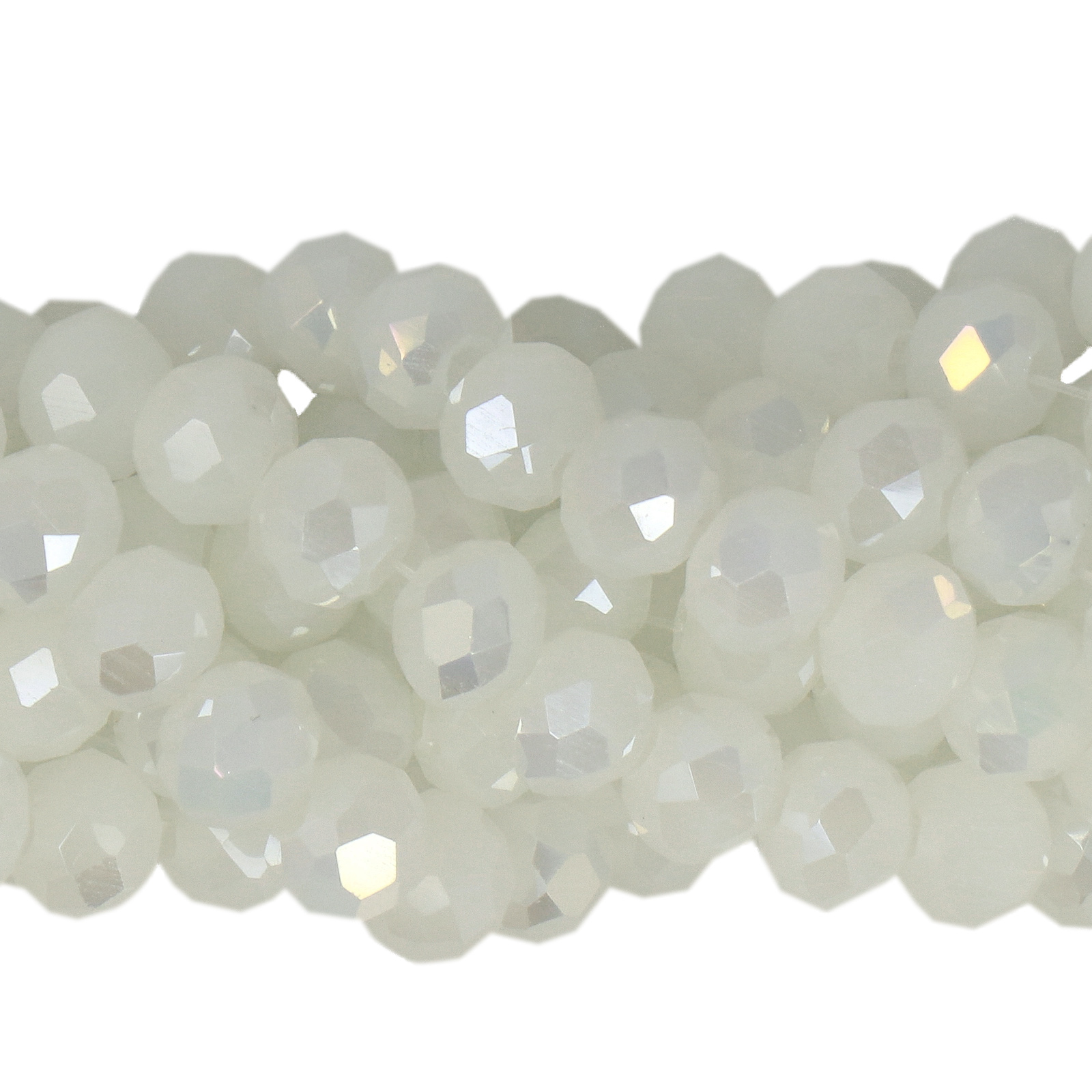 opal white ab chinese crystal faceted roundelle 6x4mm | 1 strand