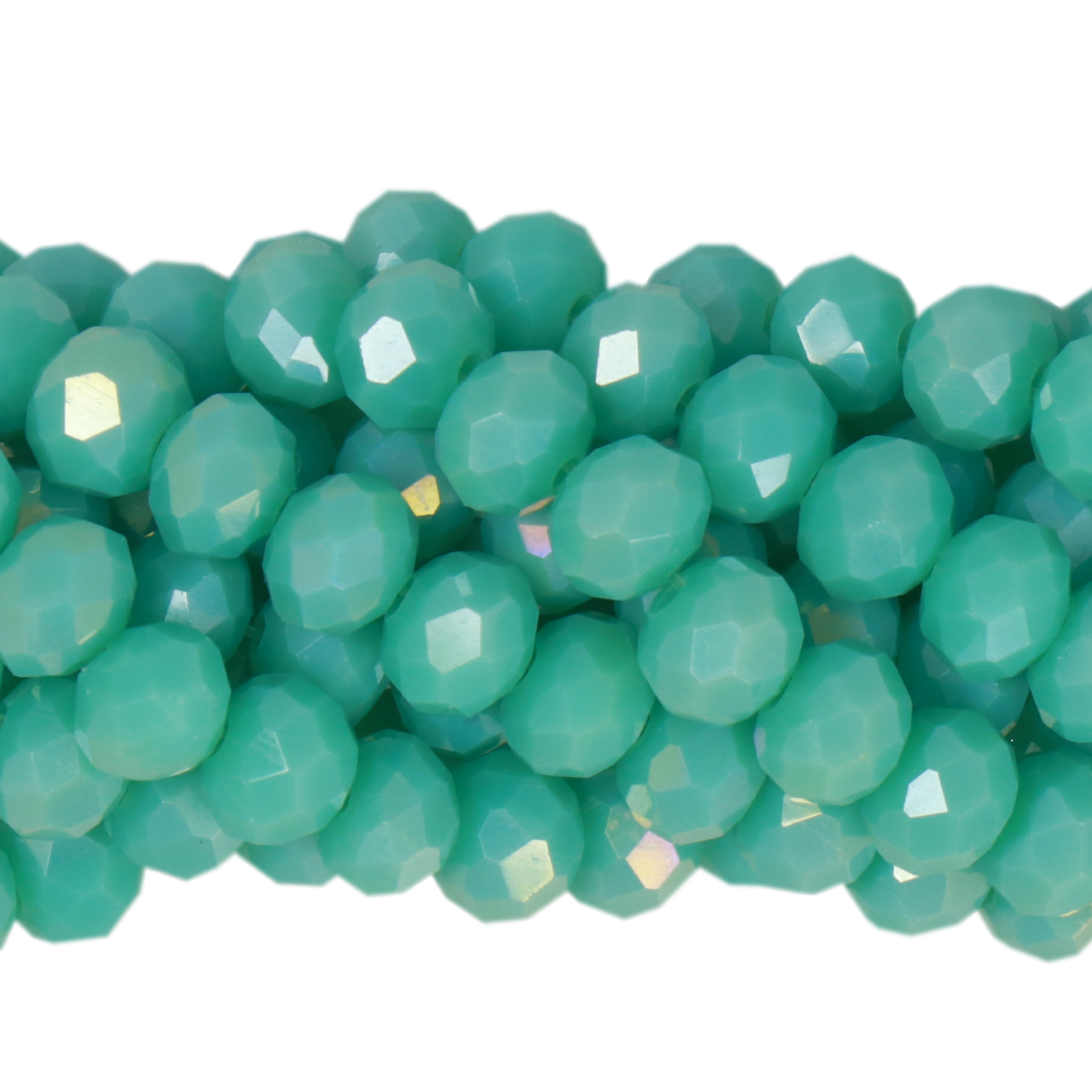opaque light turquoise ab chinese crystal faceted roundelle 6x4mm | 1 strand