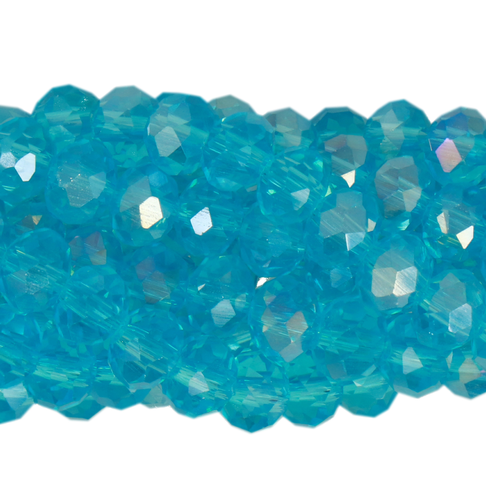 aquamarine ab chinese crystal faceted roundelle 6x4mm | 1 strand