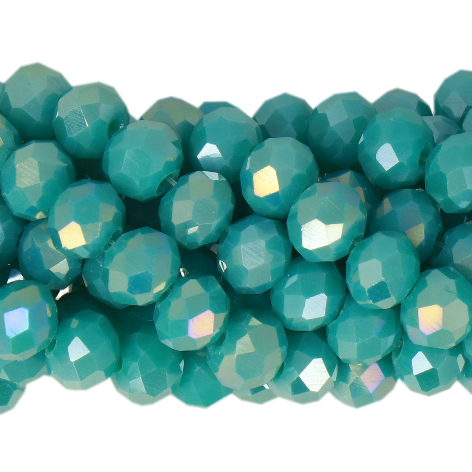 opaque peacock ab chinese crystal faceted roundelle 6x4mm | 1 strand