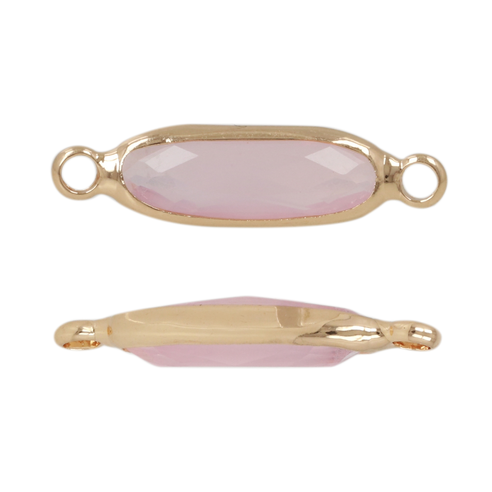 gold plated fine crystal link baguette opal rose 15x5mm | 4pc