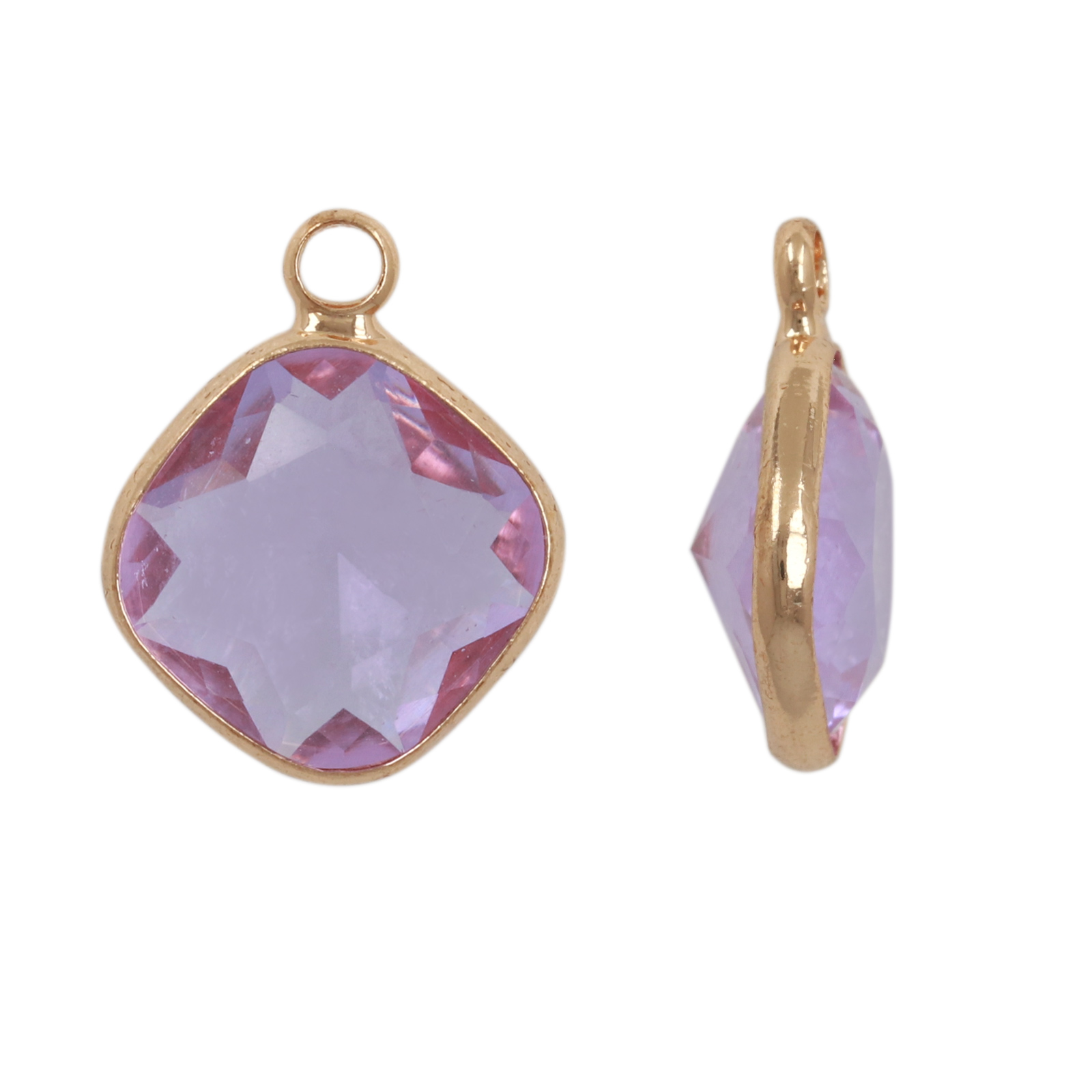 gold plated fine crystal pendant rhombus violet 12mm | 4pc