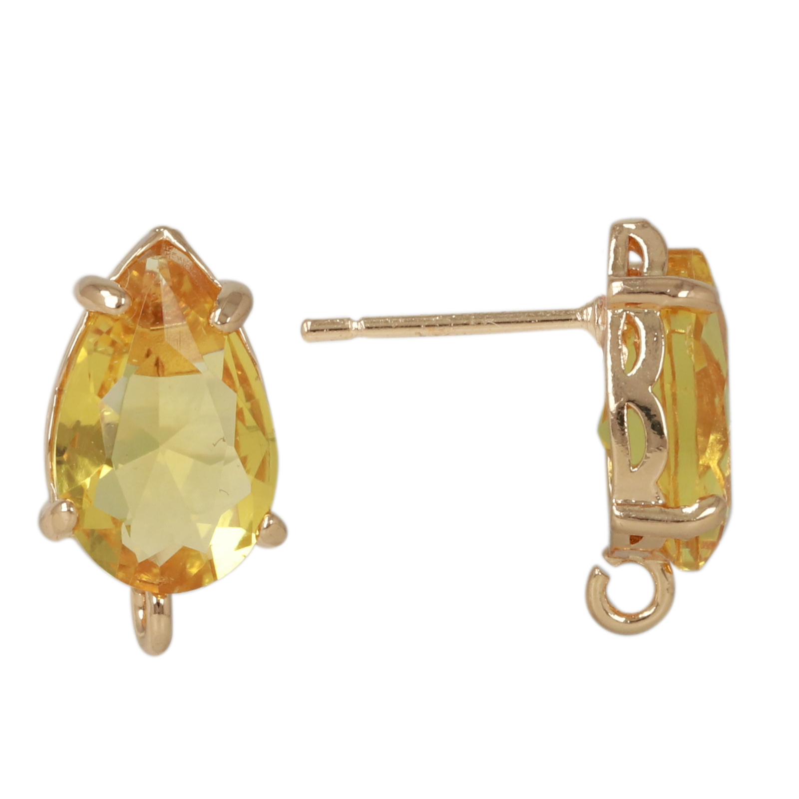 gold plated fine crystal post earring yellow drop 12x8mm | 2pc