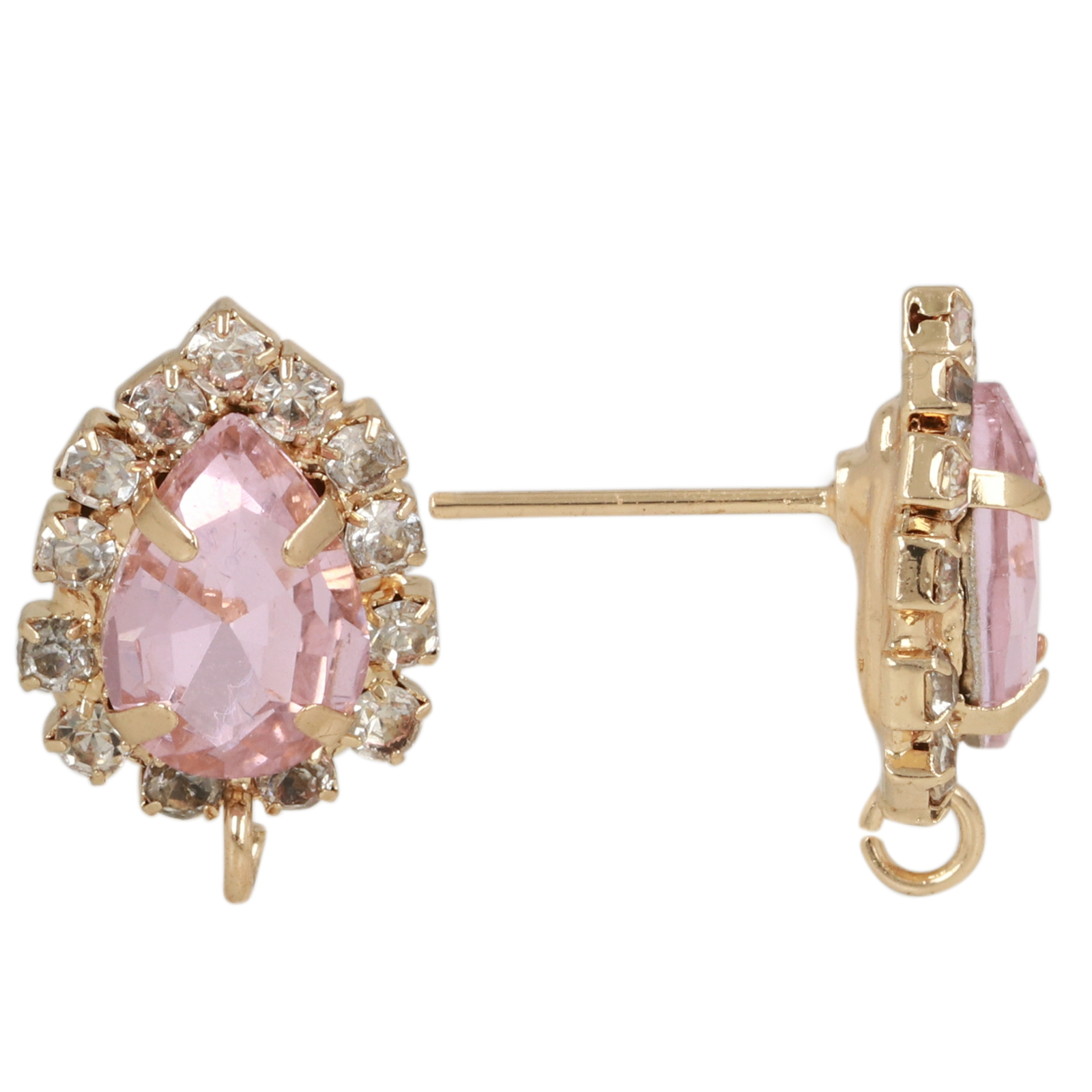 gold plated fine crystal post earring rose drop 14x11mm | 2pc