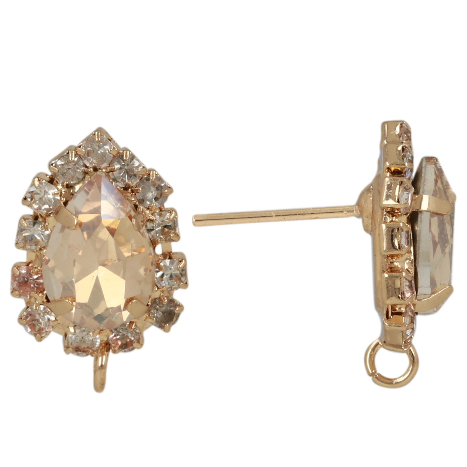 gold plated fine crystal post earring champagne drop 14x11mm | 2pc