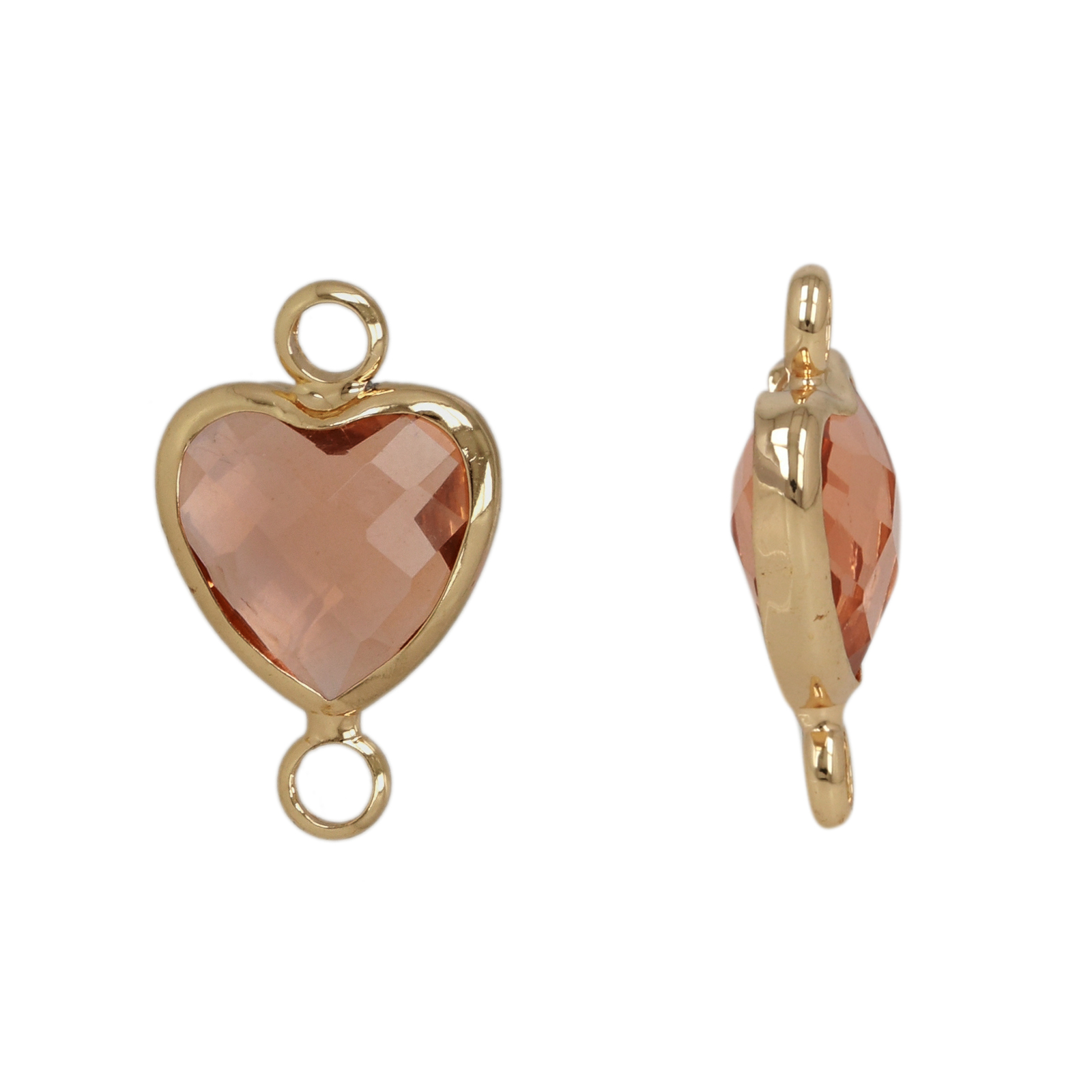 gold plated fine crystal link heart vintage pink 10mm | 4pc