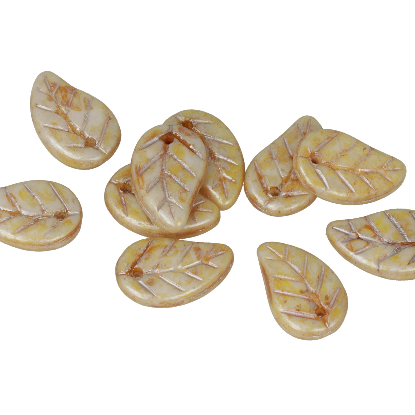 czech glass leaves opaque honey picasso 14x9mm | 12pc