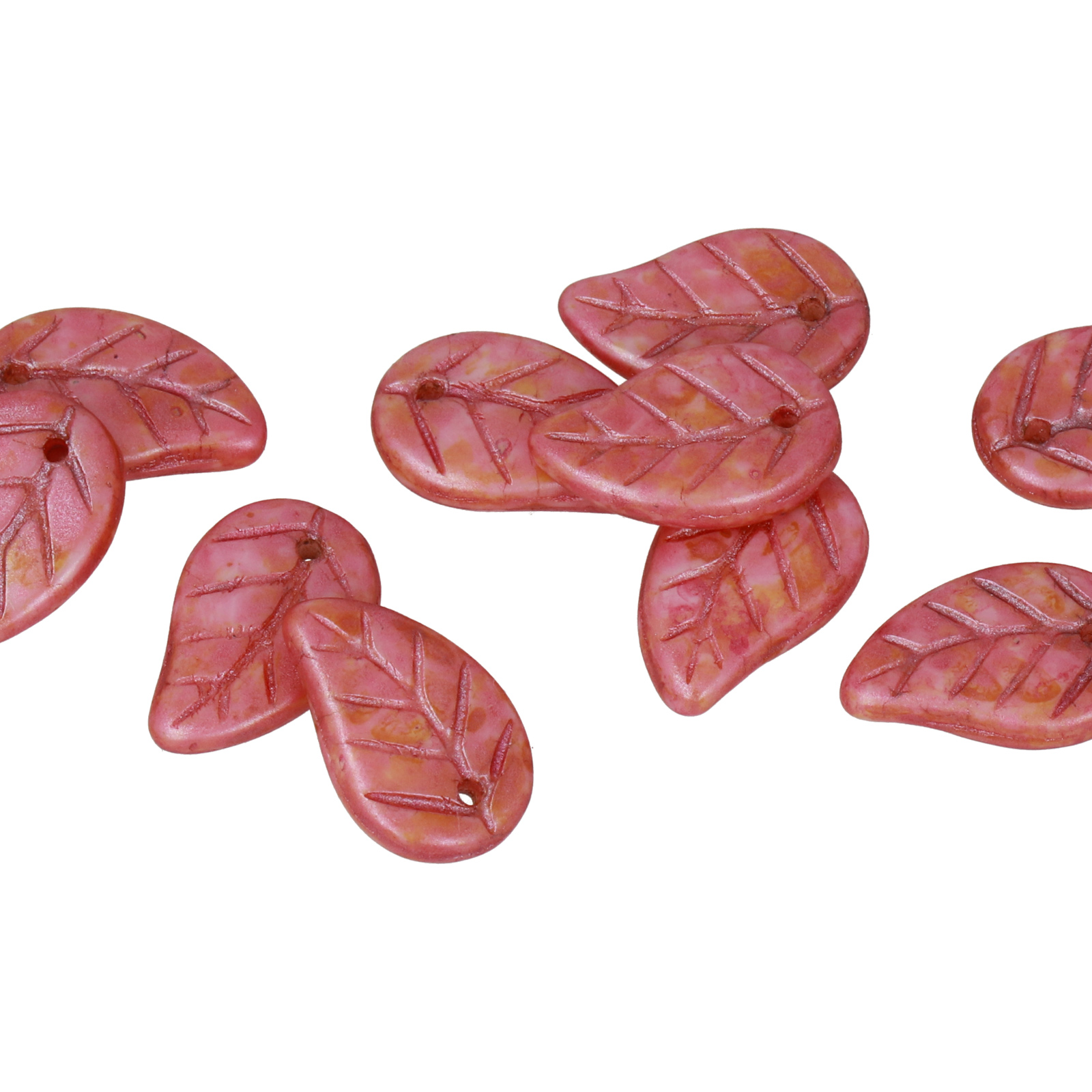 czech glass leaves opaque rose picasso 14x9mm | 12pc