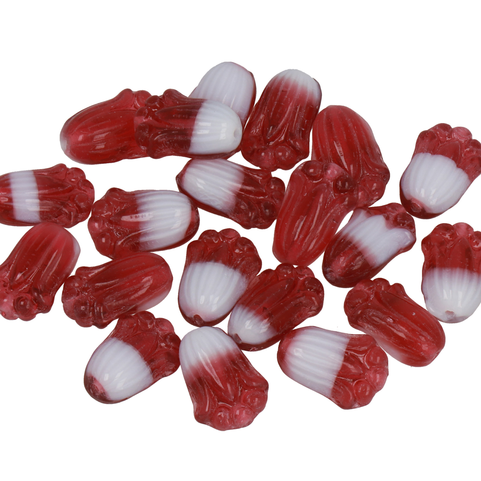 böhmische glas deko tulip ruby/opaque white 12x8mm | 20st