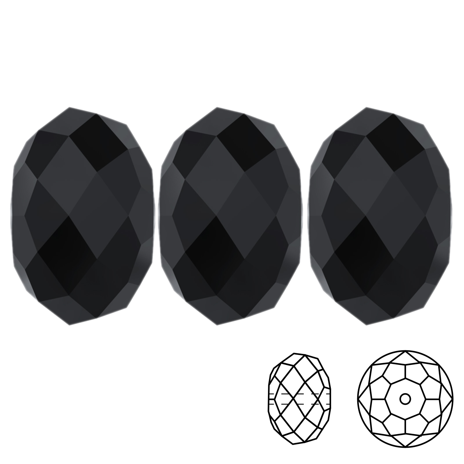 faceted briolette (5040) jet 4mm | 12pc
