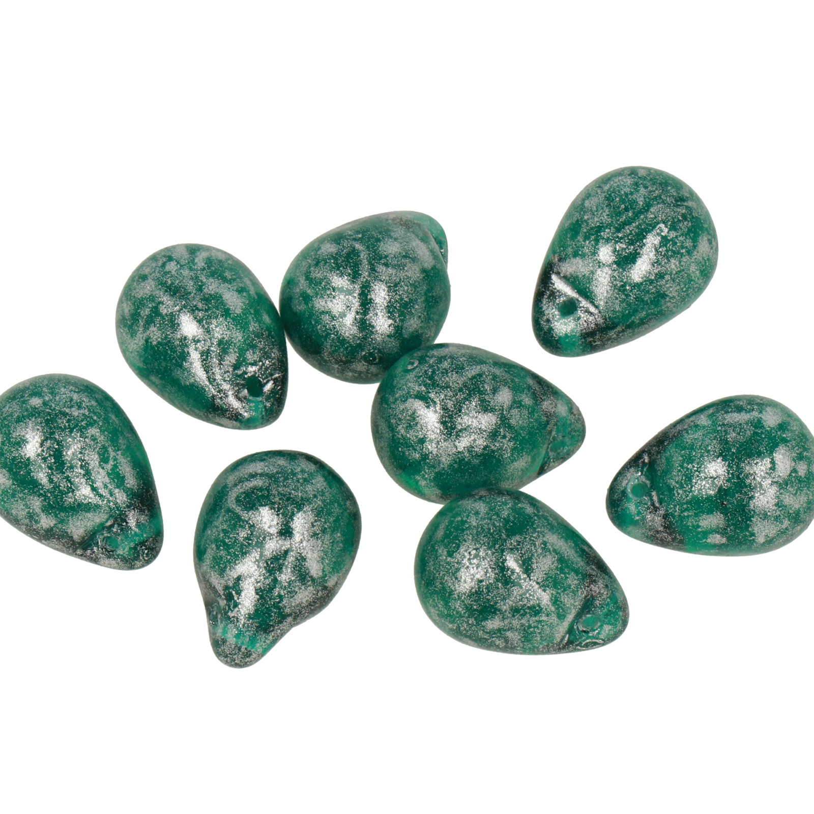 böhmische glas perlen - teal silver travertin side drilled briolette 14x10mm | 8st