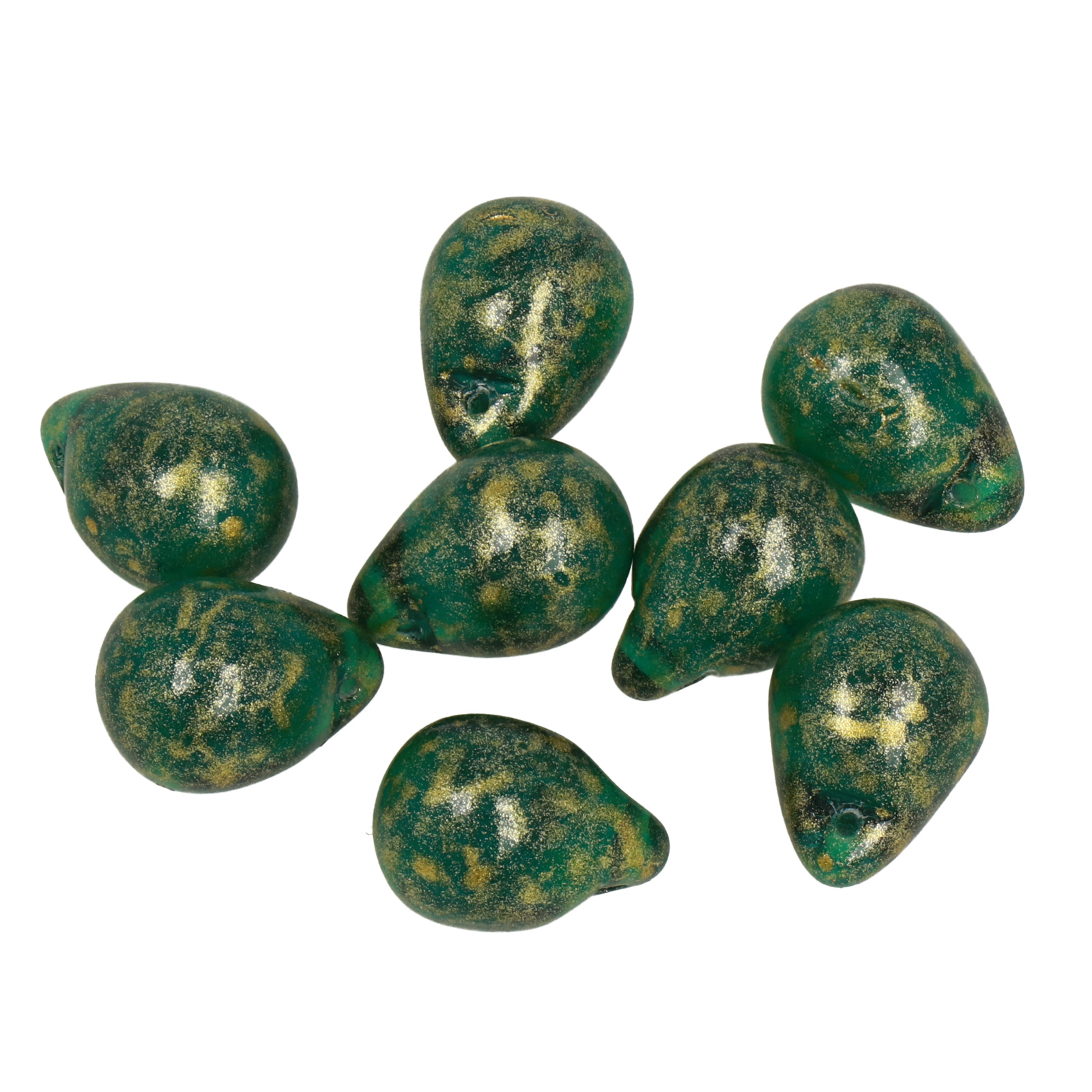 böhmische glas perlen - emerald light gold travertin side drilled briolette 14x10mm | 8st
