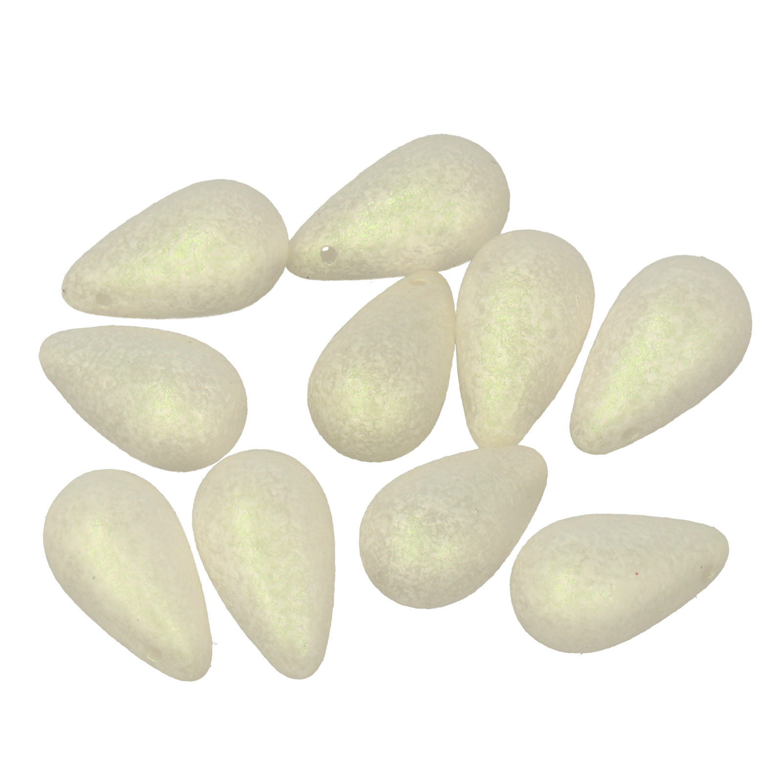 pressed czech glass beads - etched luminous side drilled briolette 15x9mm | 10pc