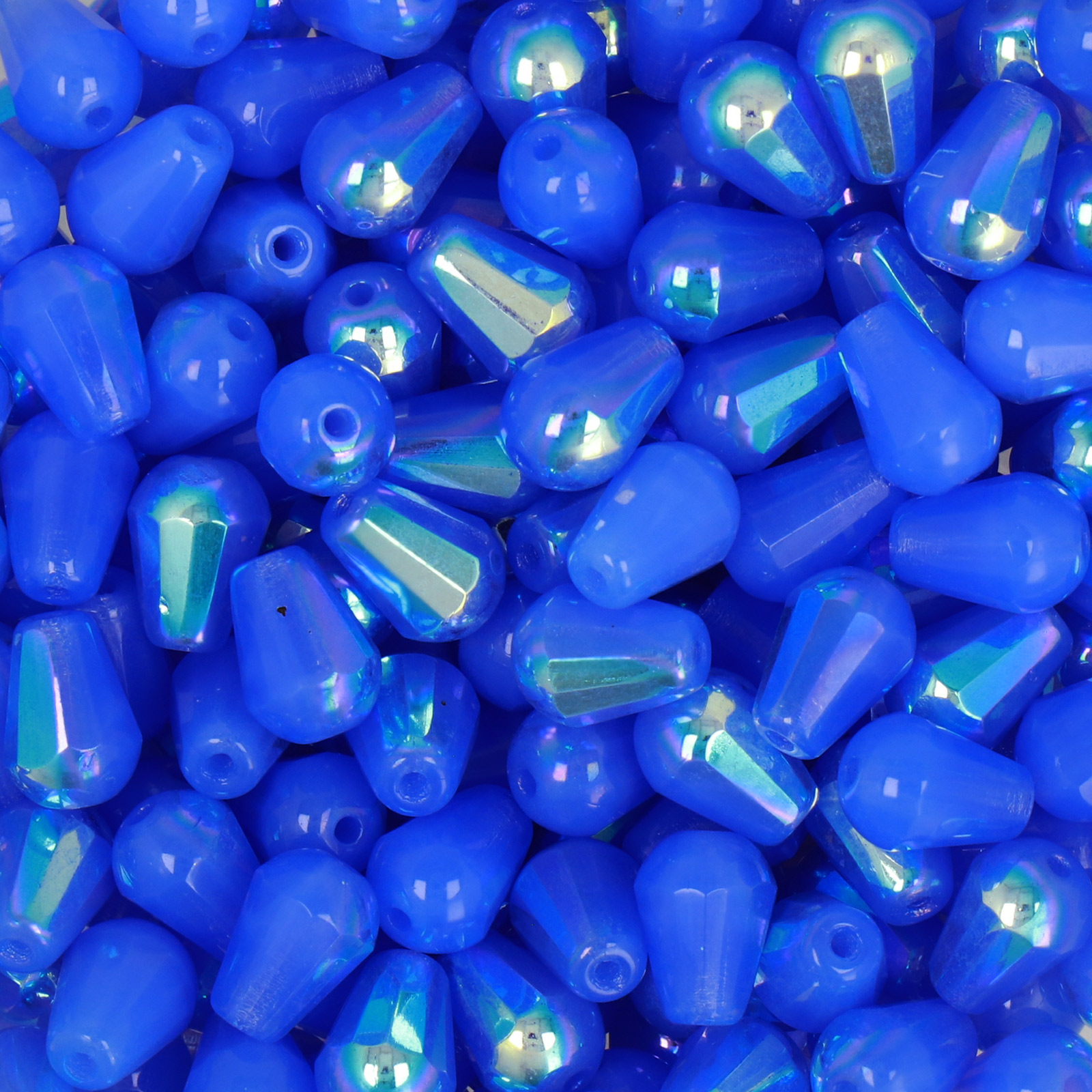 pressed czech glass beads - opaque blue ab briolette 8x6mm | 20pc