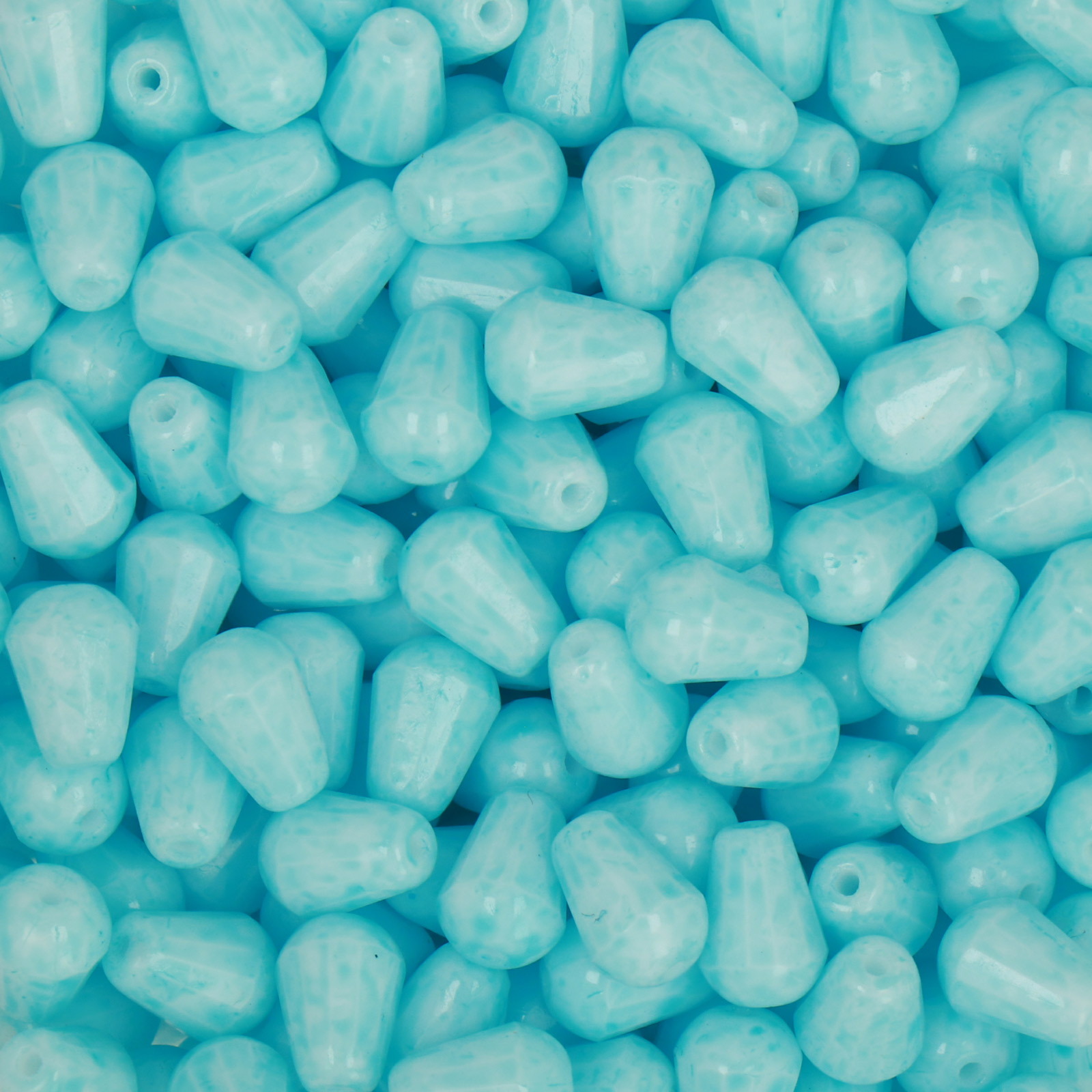 böhmische glas perlen - opaque white blue turquoise travertin briolette 8x6mm | 20st