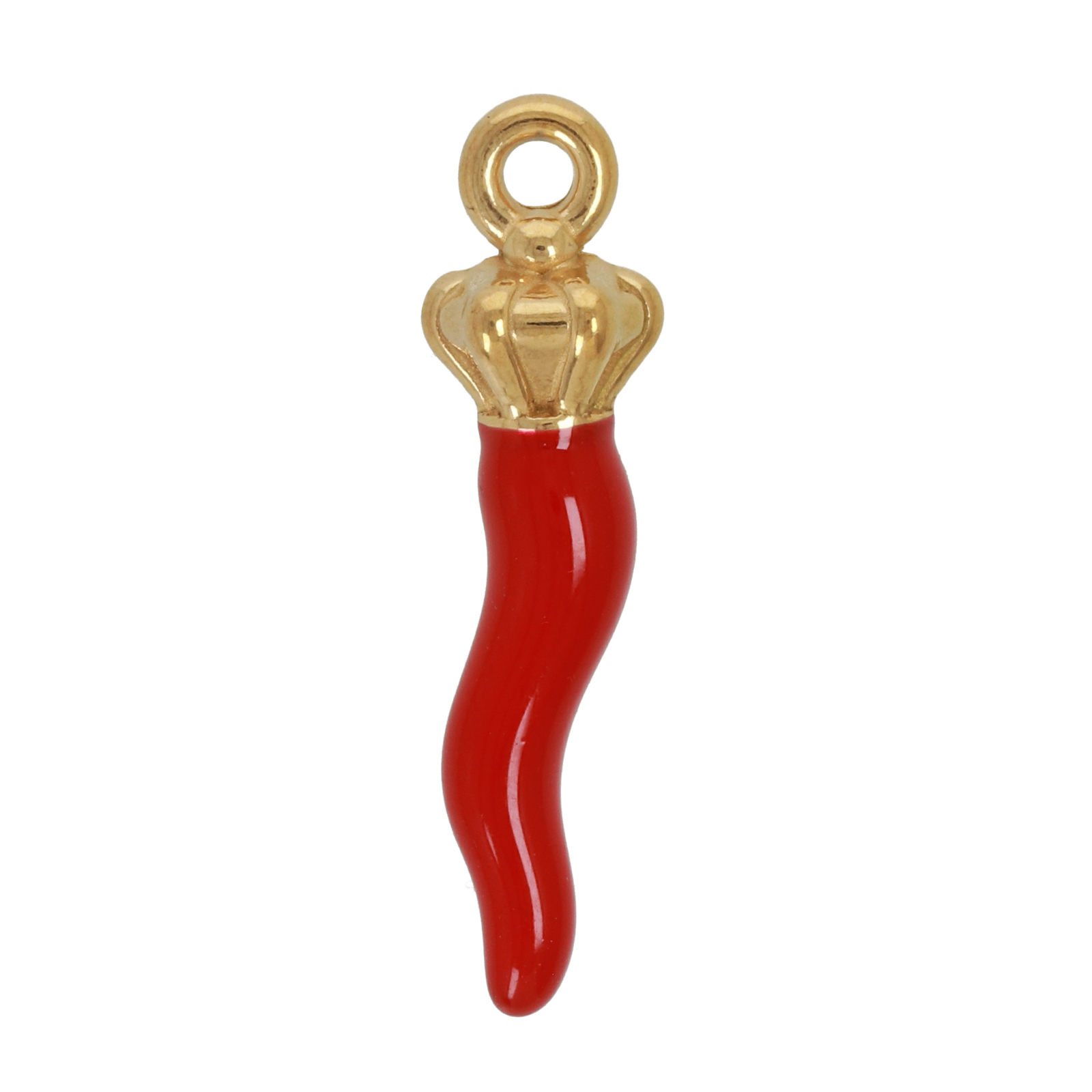 anhänger glückshorn rot emailliert vergoldet edelstahl 30mm | 2st