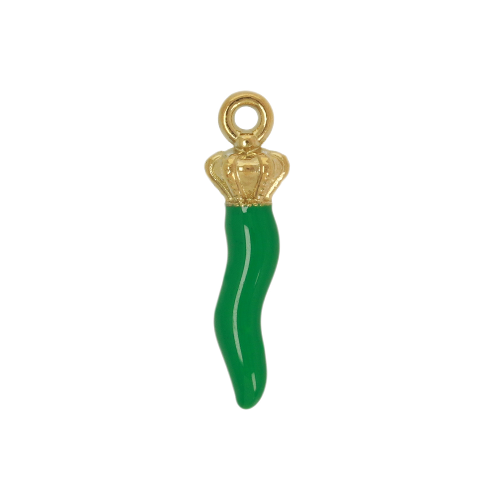 green enameled gold plated stainless steel lucky horn charm 20mm | 2pc