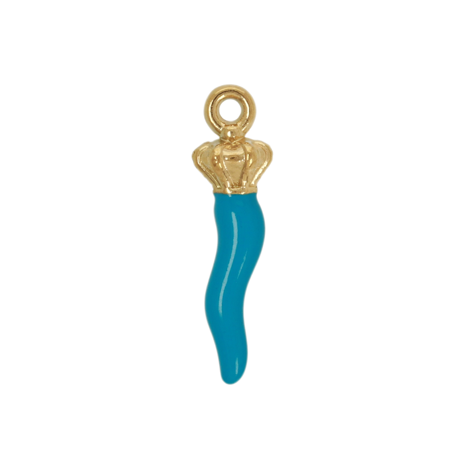 blue enameled gold plated stainless steel lucky horn charm 20mm | 2pc