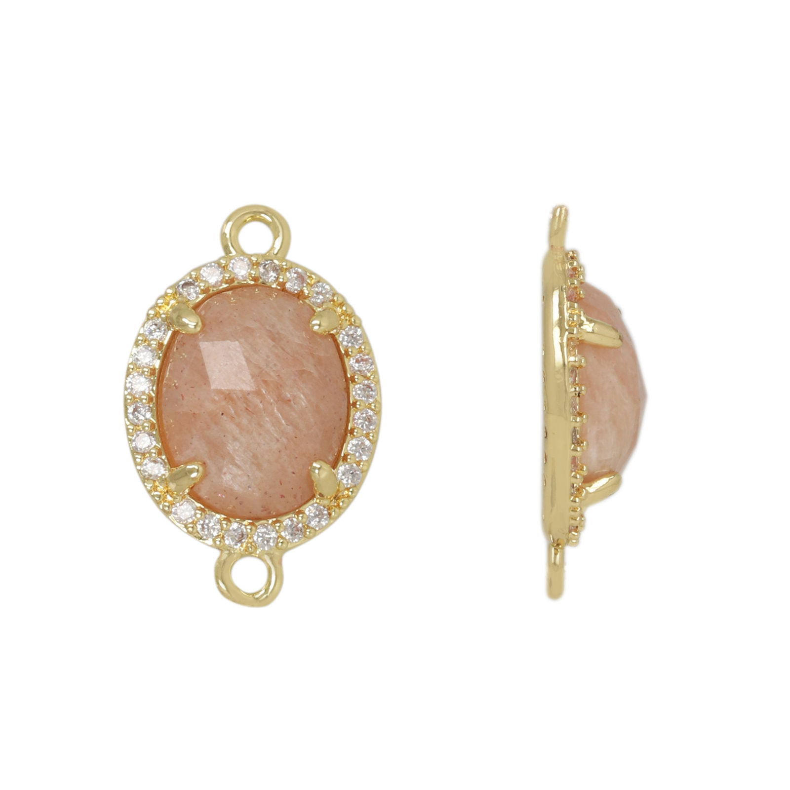 gold plated with cubic zirconia precious link peach moonstone oval 10x8mm | 1pc