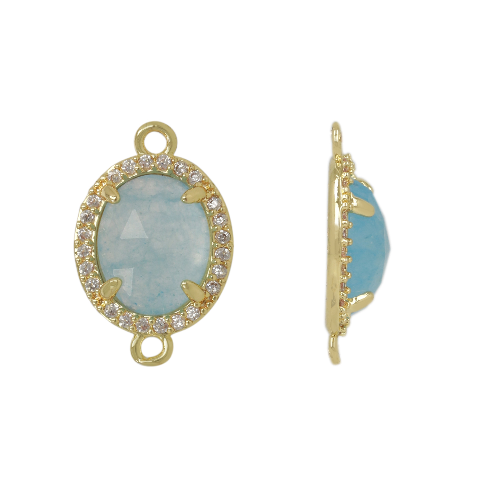 gold plated with cubic zirconia precious link aquamarine dyed jade oval 10x8mm | 1pc