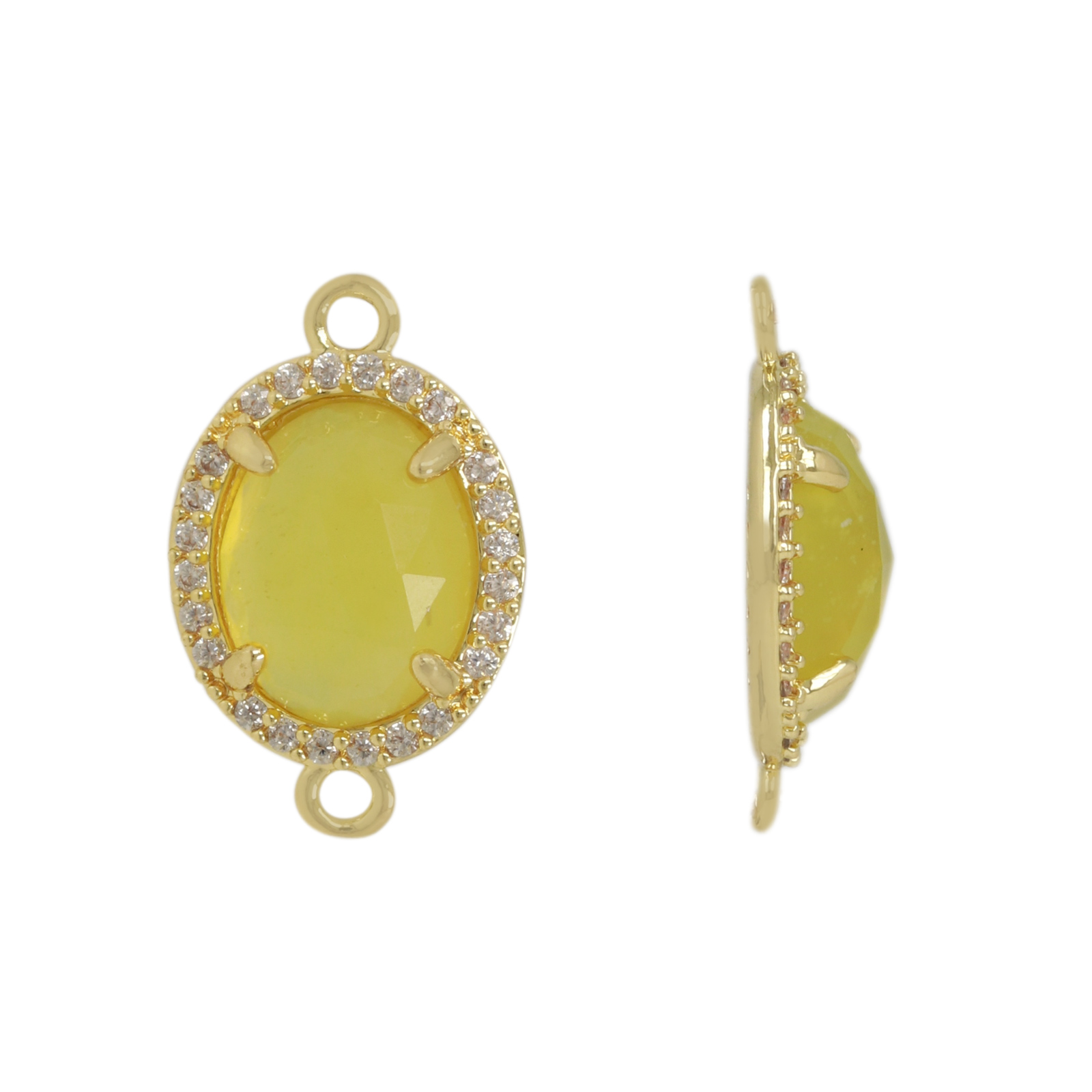 gold plated with cubic zirconia precious link corean jade oval 10x8mm | 1pc