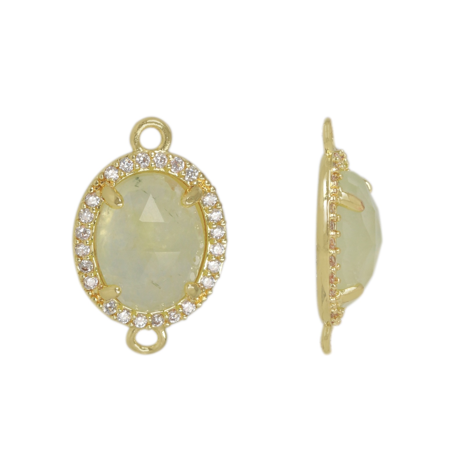gold plated with cubic zirconia precious link phrenite oval 10x8mm | 1pc