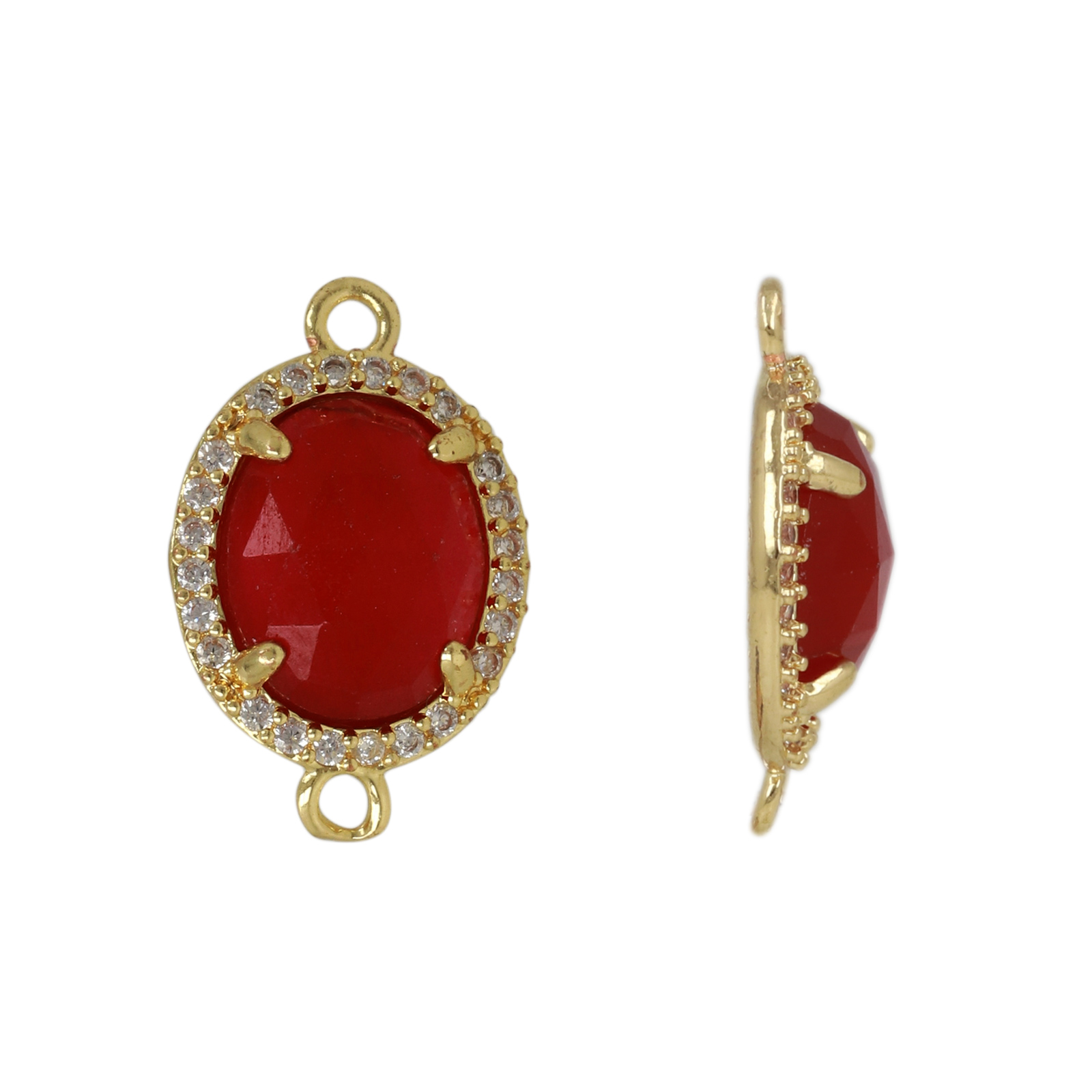 gold plated with cubic zirconia precious link ruby dyed jade oval 10x8mm | 1pc