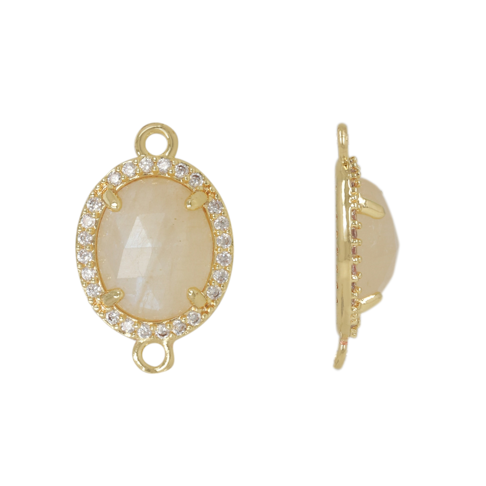 gold plated with cubic zirconia precious link white moonstone oval 10x8mm | 1pc