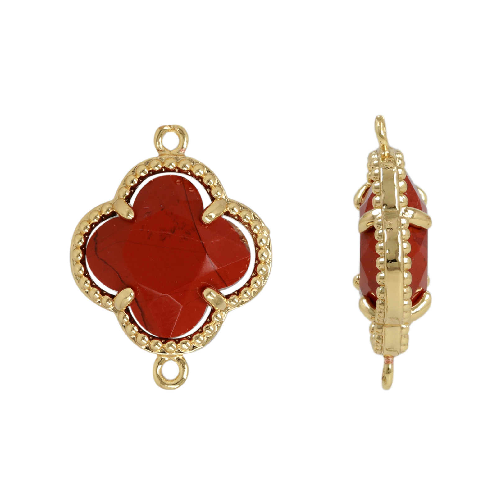 gold plated precious link red jasper clover 12mm | 1pc