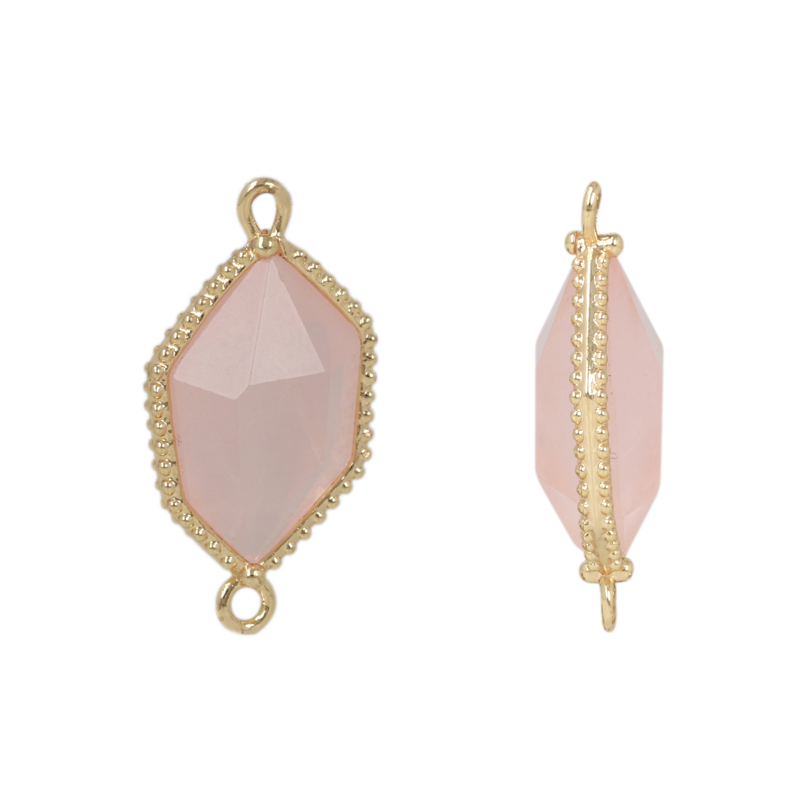 gold plated precious link rose quartz exagon 16x10mm | 1pc