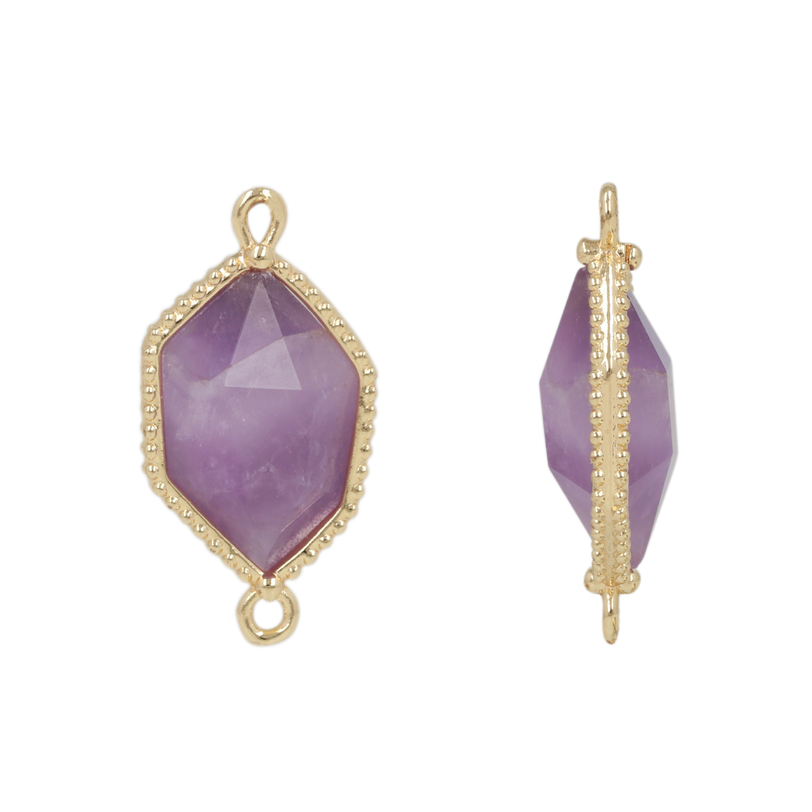 gold plated precious link amethyst exagon 16x10mm | 1pc