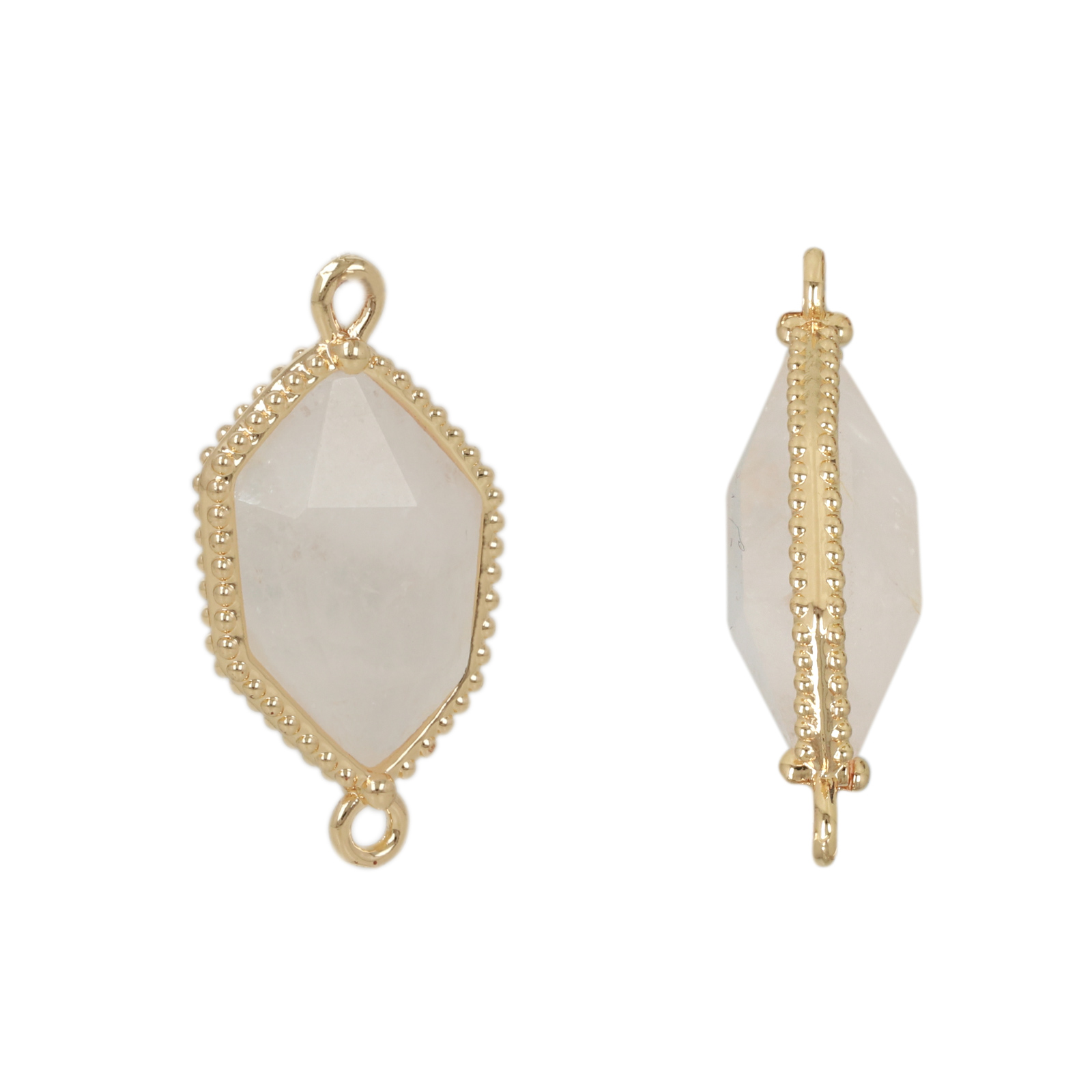 gold plated precious link rock crystal exagon 16x10mm | 1pc