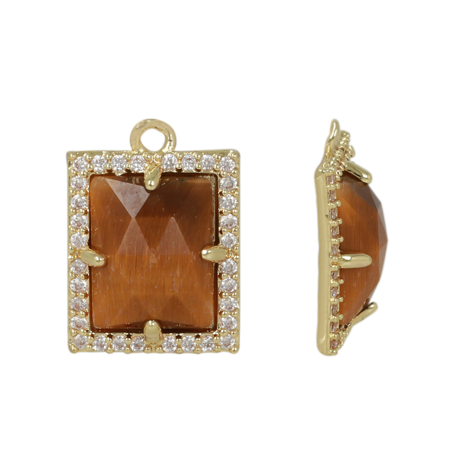gold plated precious pendant tiger eye rectangle 10x8mm | 1pc