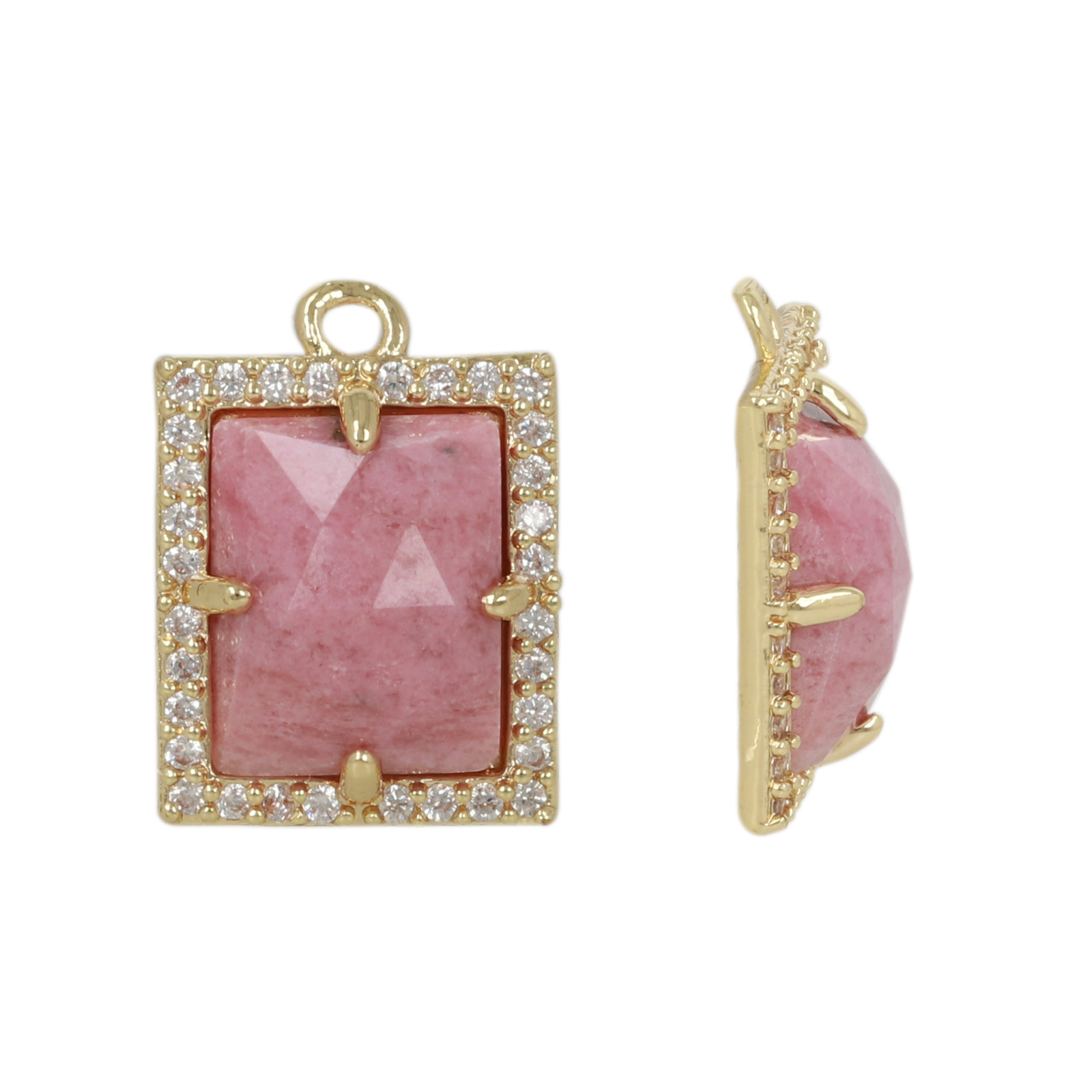 gold plated precious pendant rhodonite rectangle 10x8mm | 1pc