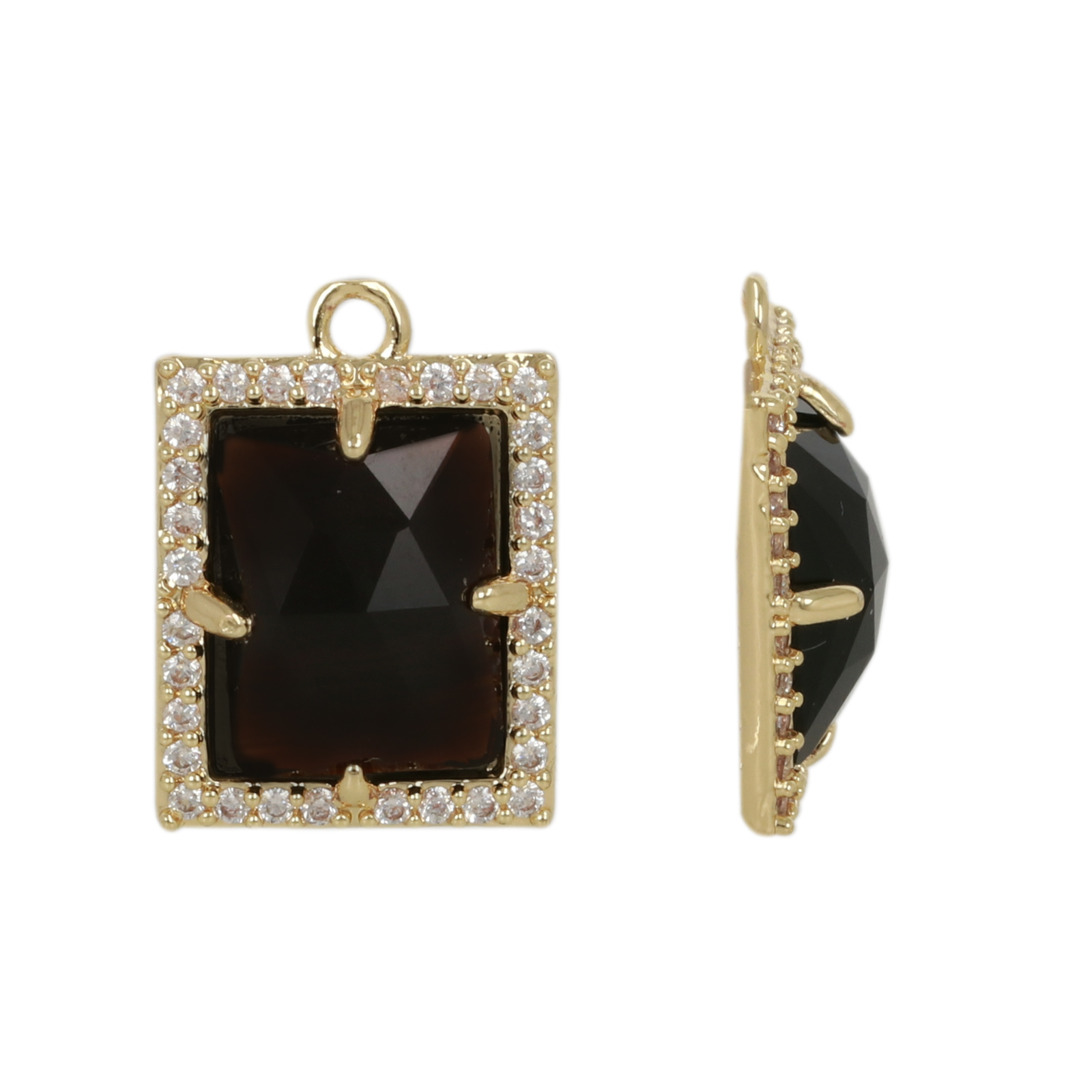 gold plated precious pendant black obsidian rectangle 10x8mm | 1pc
