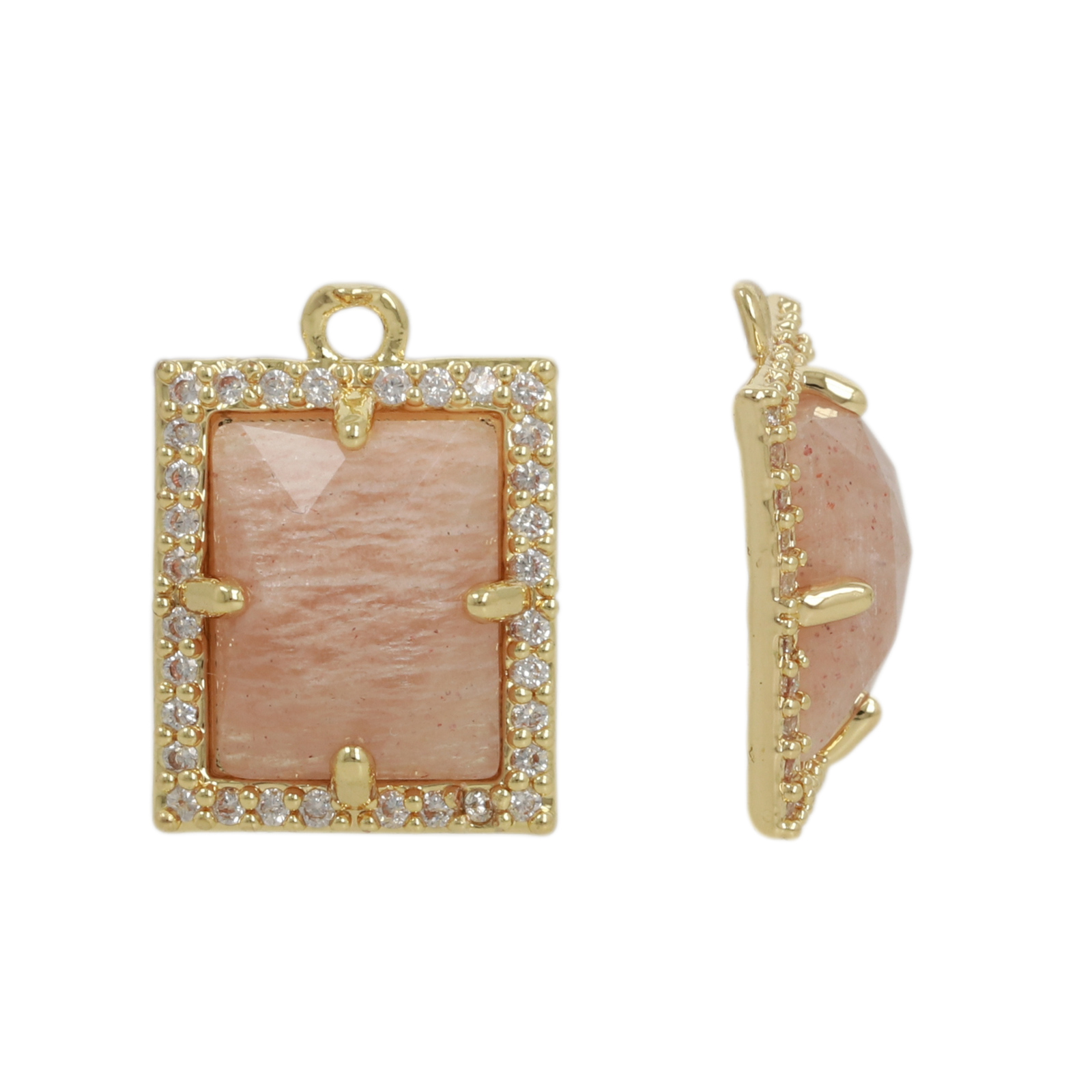 gold plated precious pendant peach moonstone rectangle 10x8mm | 1pc