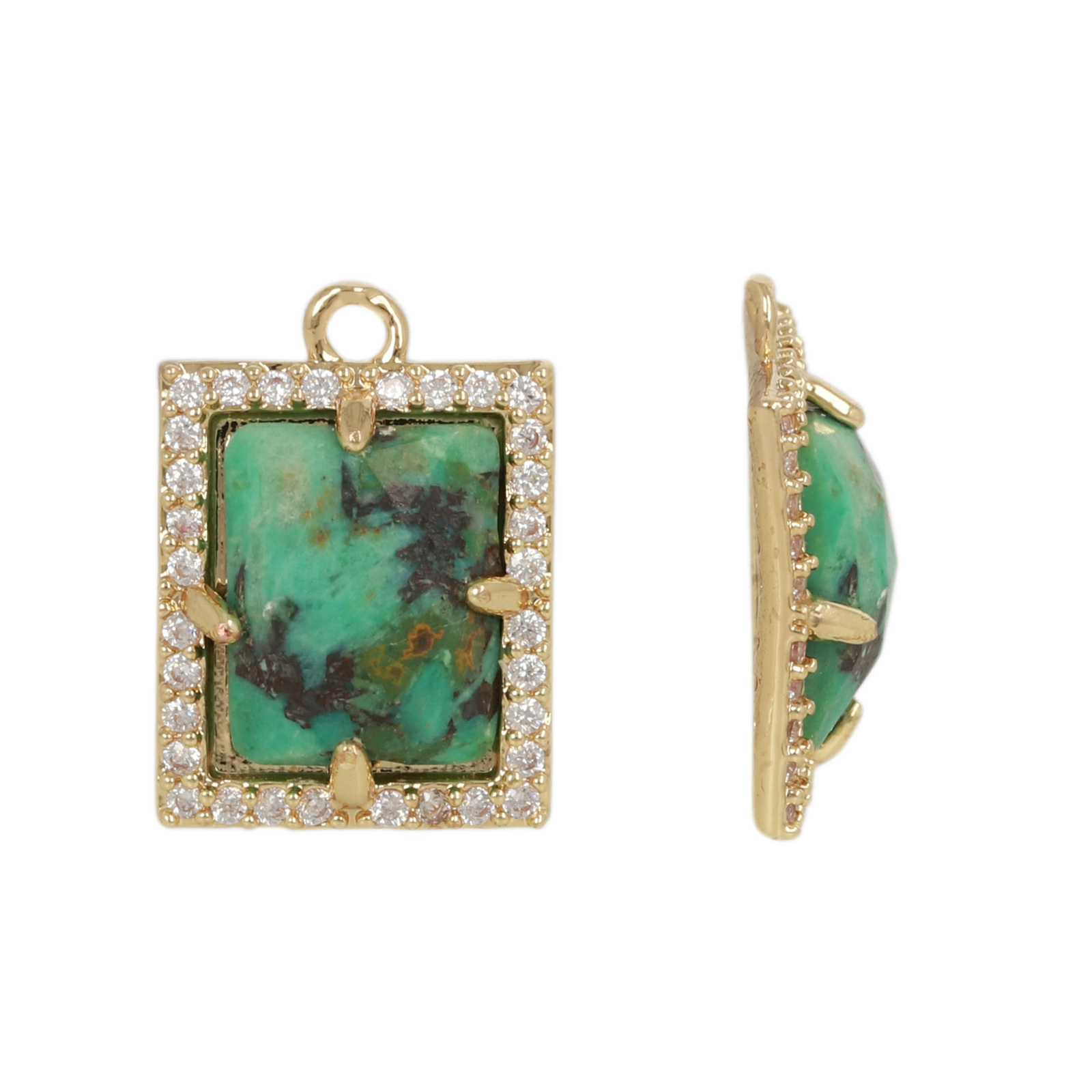 gold plated precious pendant chrysocolla rectangle 10x8mm | 1pc