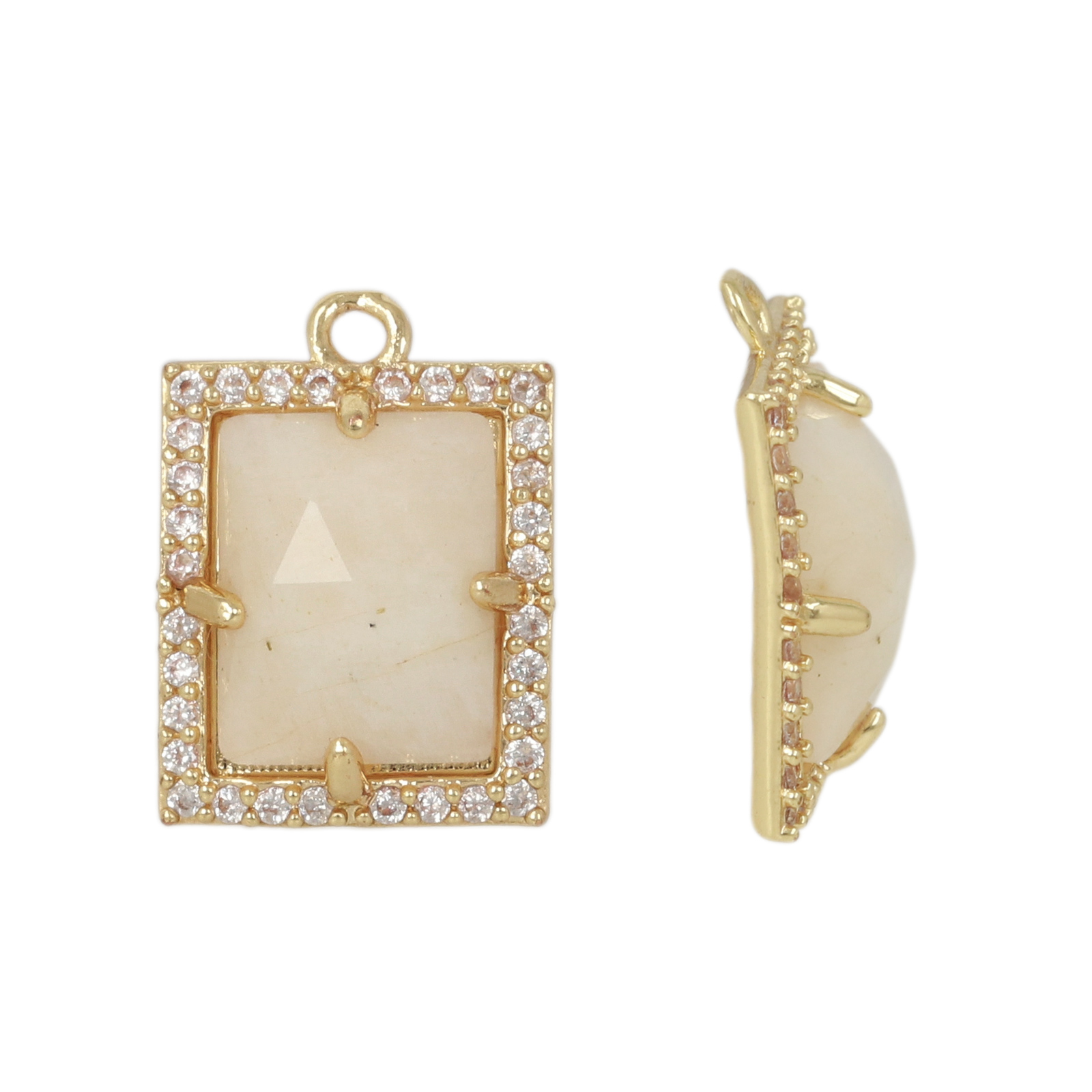 gold plated precious pendant white moonstone rectangle 10x8mm | 1pc