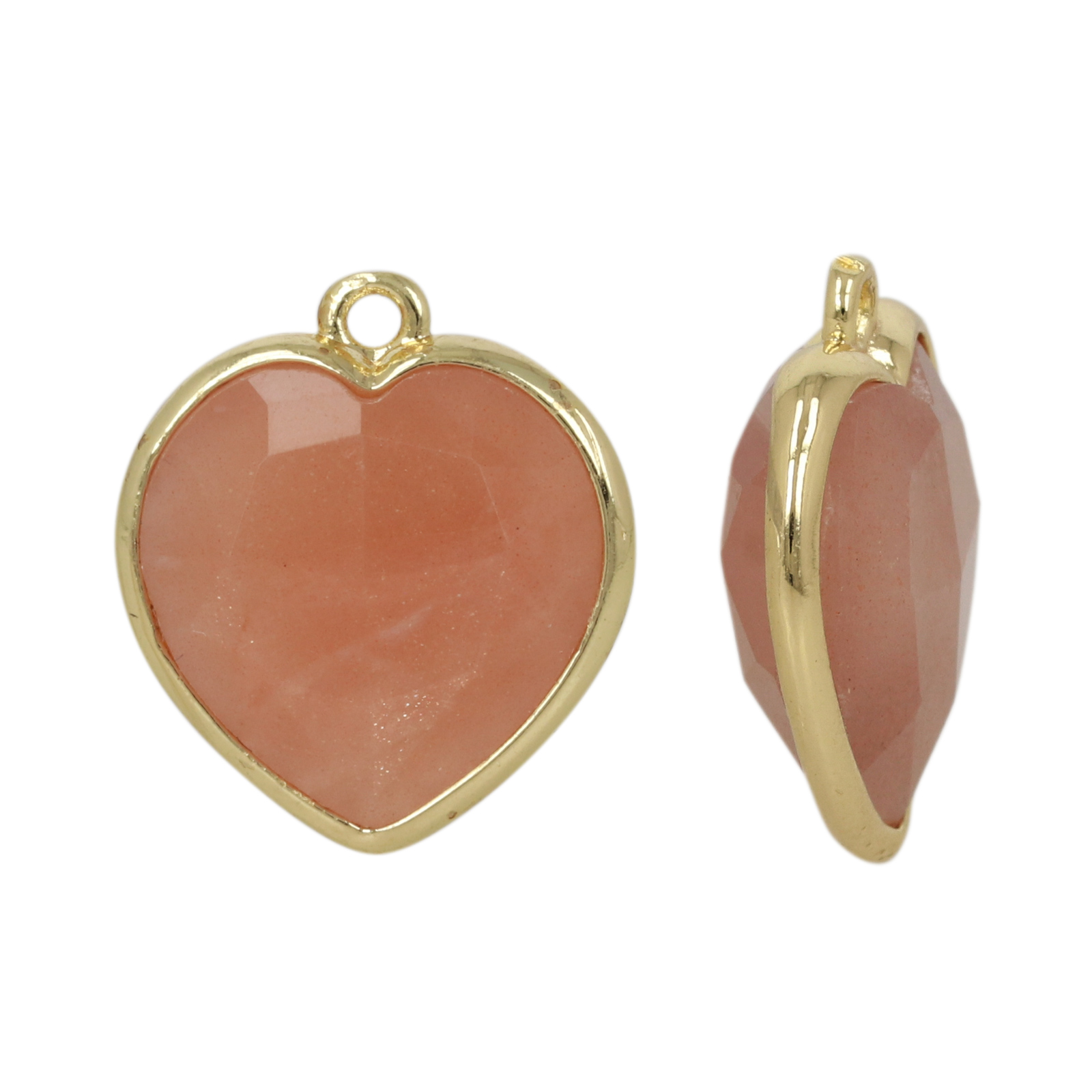 gold plated precious pendant peach moonstone heart 14mm | 1pc