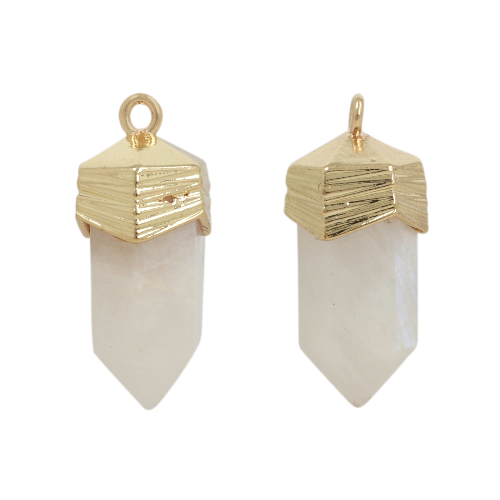 gold plated precious pendant white moonstone double point 20x8mm | 1pc