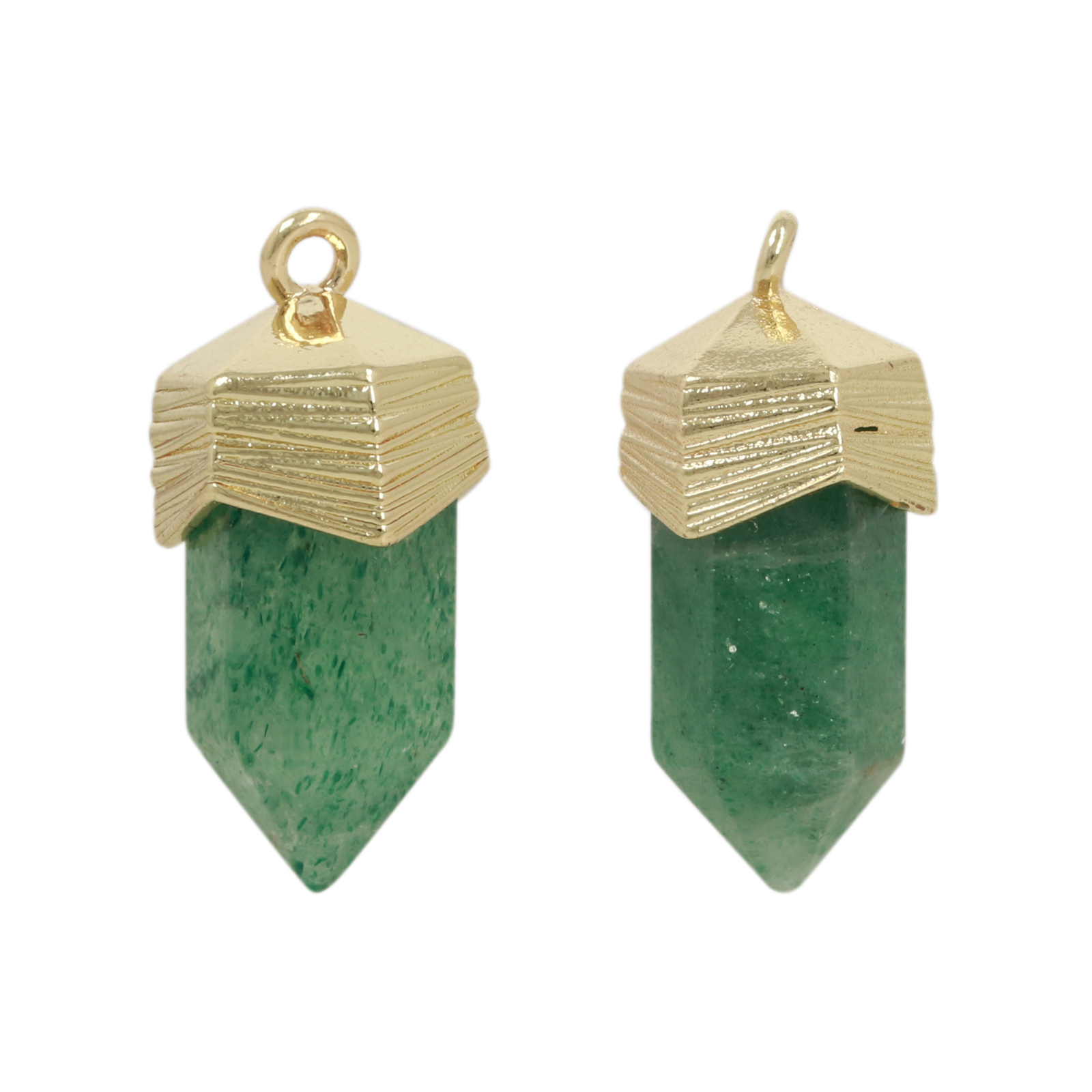 gold plated precious pendant green strawberry quartz double point 20x8mm | 1pc