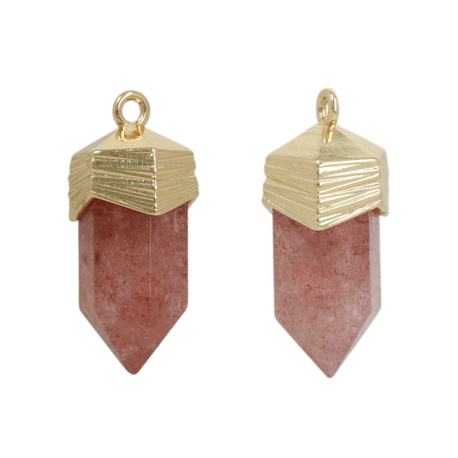gold plated precious pendant strawberry quartz double point 20x8mm | 1pc