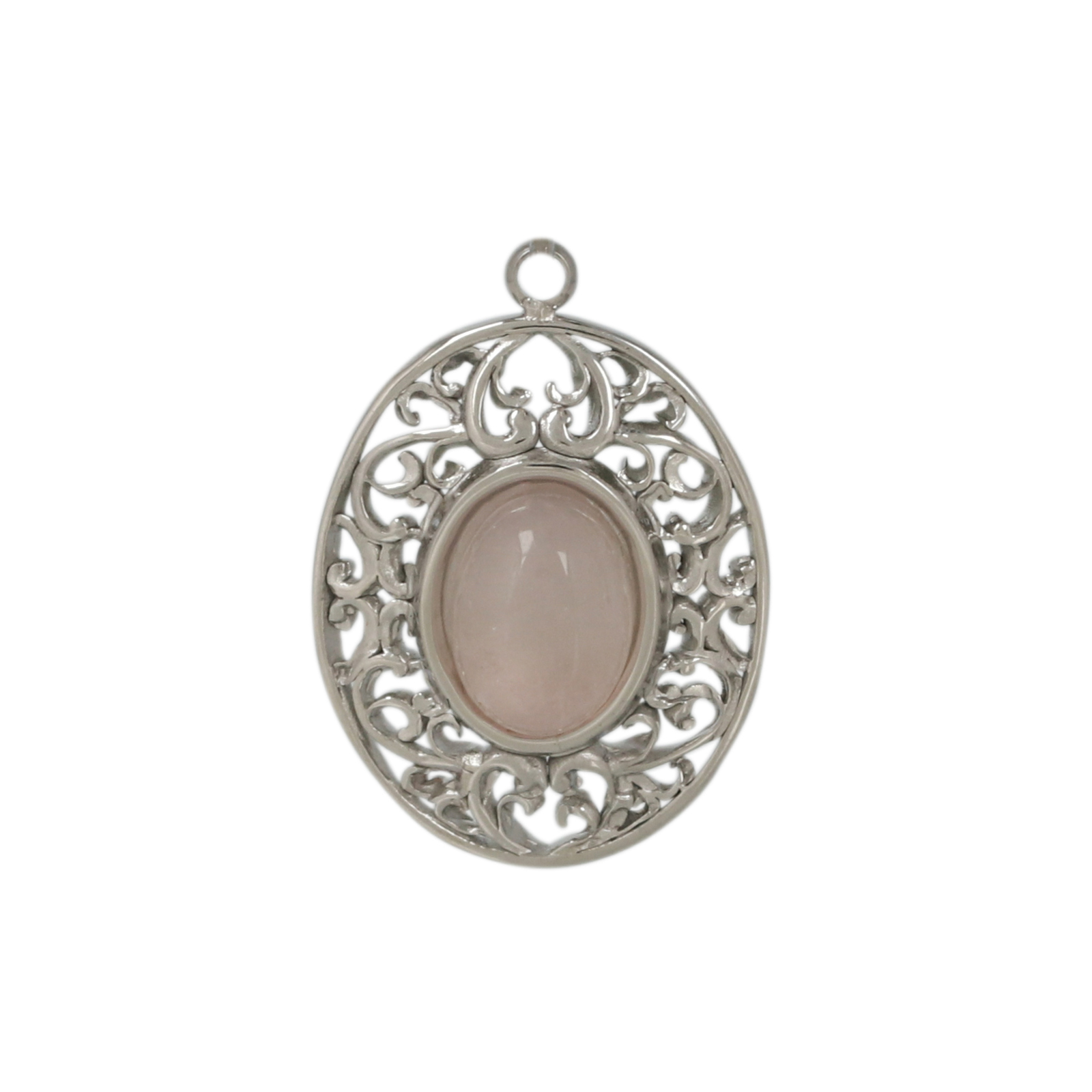 stainless stell oval with rose quartz pendant 18x13mm | 1pc
