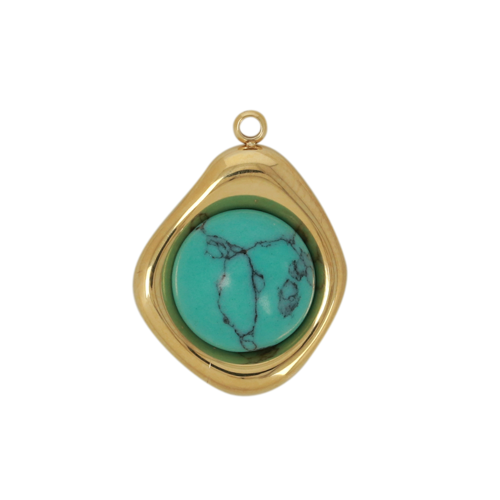 gold plated stainless stell oval with turquoise howlite pendant 18x15mm | 1pc